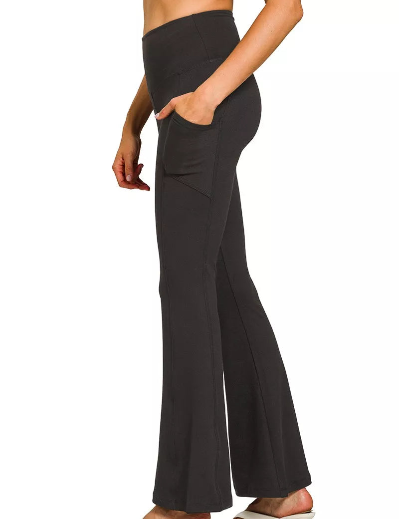 ZENANA Brushed Dty Microfiber Flare Pants on Simply Obsessed