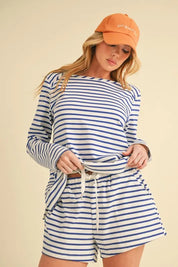 Aemi+Co Drawstring Contrast Striped Shorts on Simply Obsessed