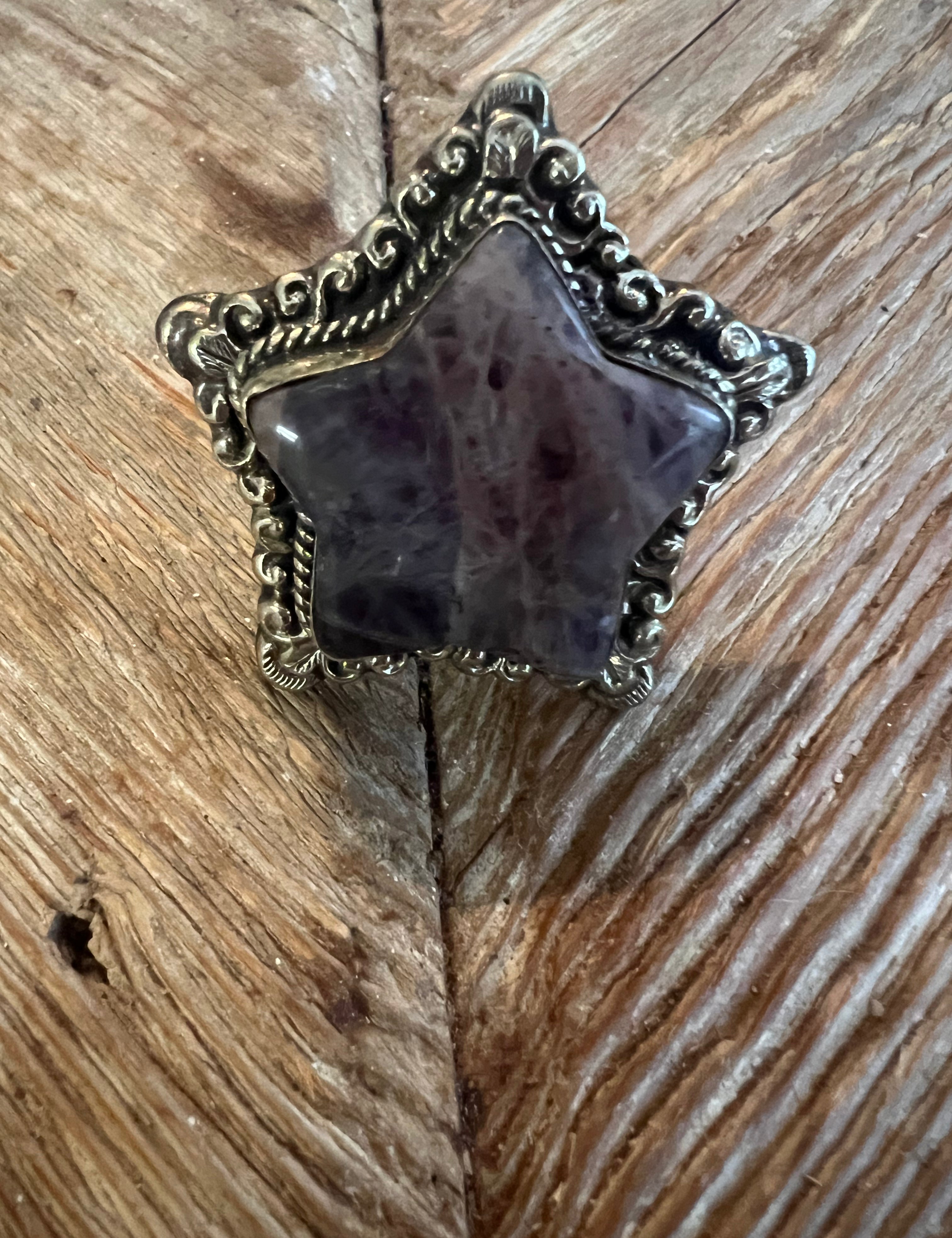 Adjustable Amethyst Lace Tibetan Silver Star Ring on Simply Obsessed