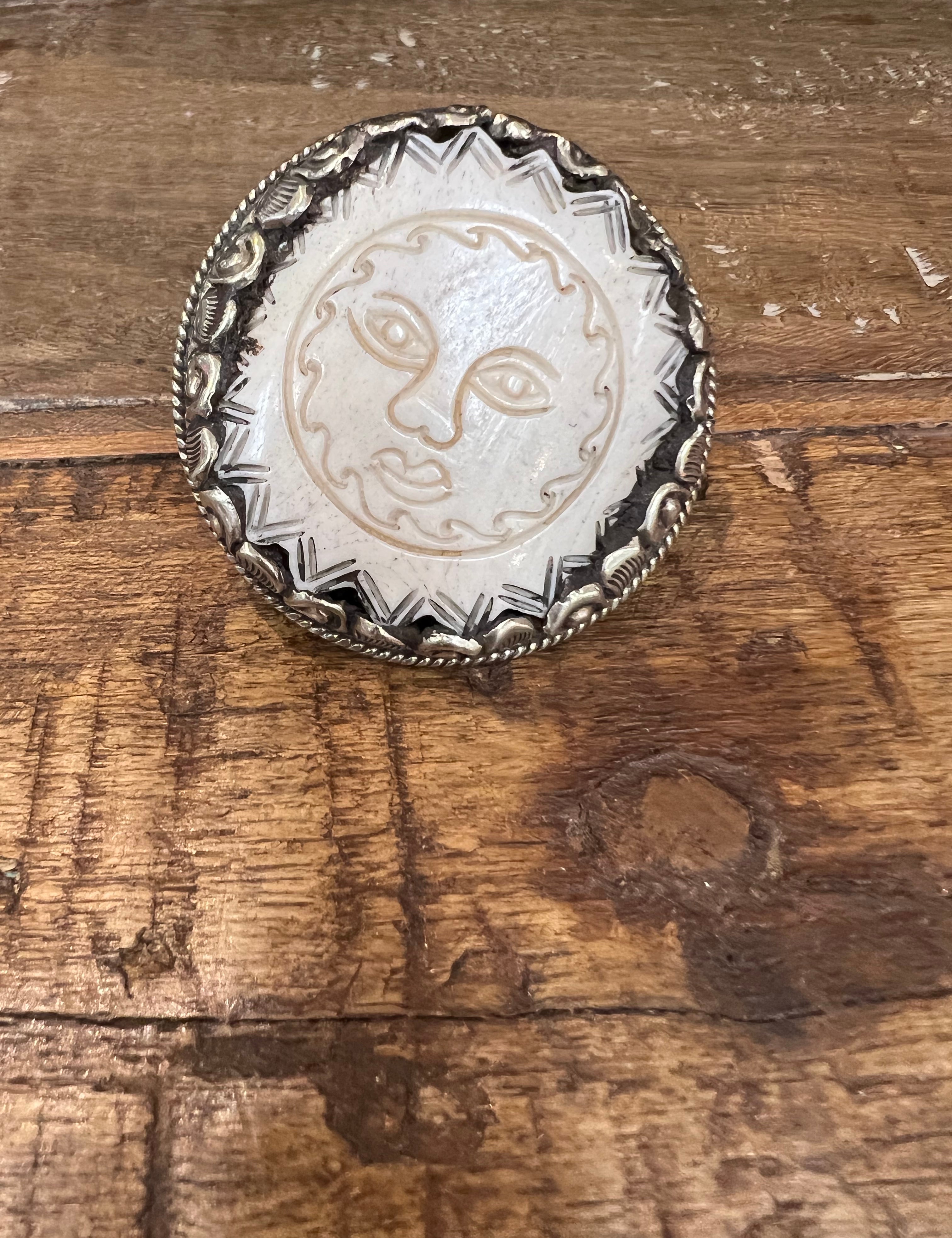 Adjustable Carved Tusk Sun Tibetan Silver Ring on Simply Obsessed
