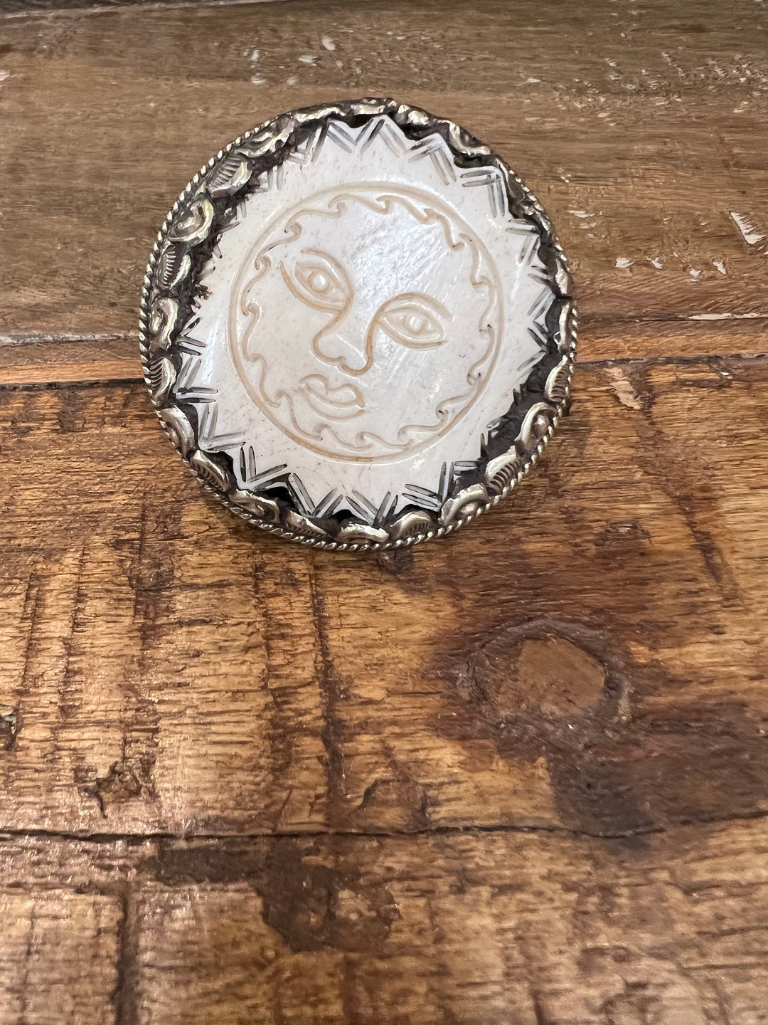 Adjustable Carved Tusk Sun Tibetan Silver Ring on Simply Obsessed