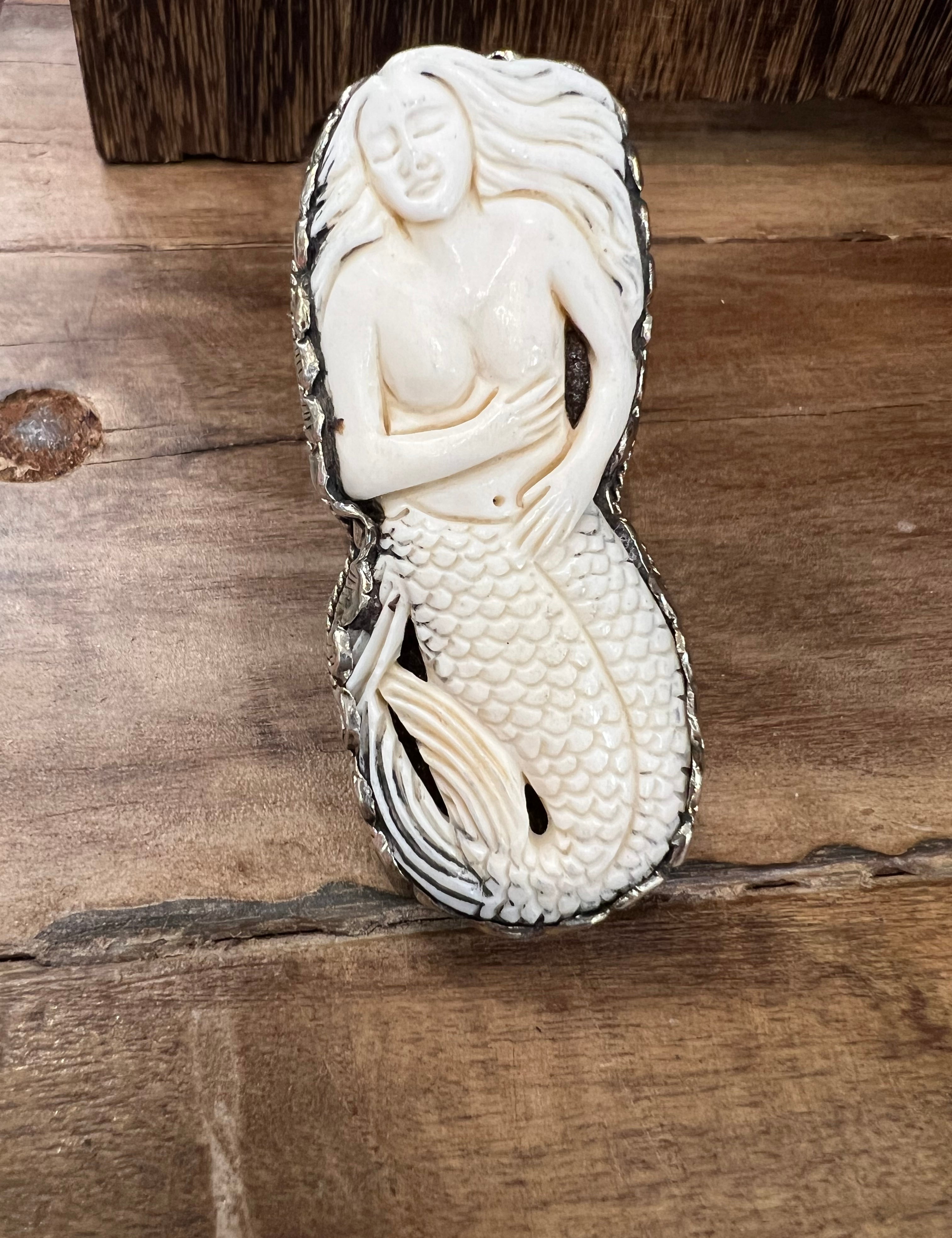 Adjustable Carved Tusk Tibetan Silver Mermaid Ring on Simply Obsessed