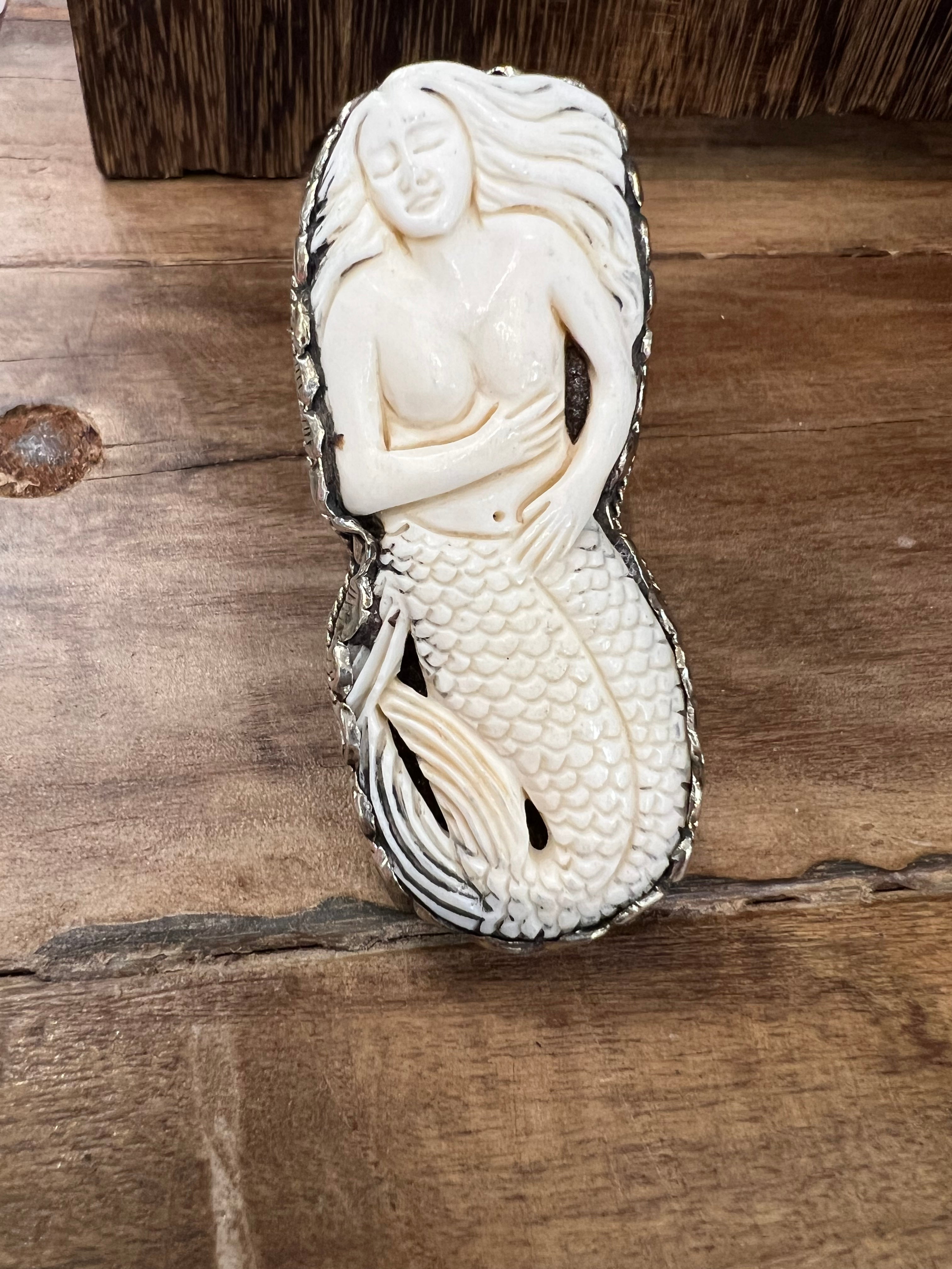 Adjustable Carved Tusk Tibetan Silver Mermaid Ring on Simply Obsessed