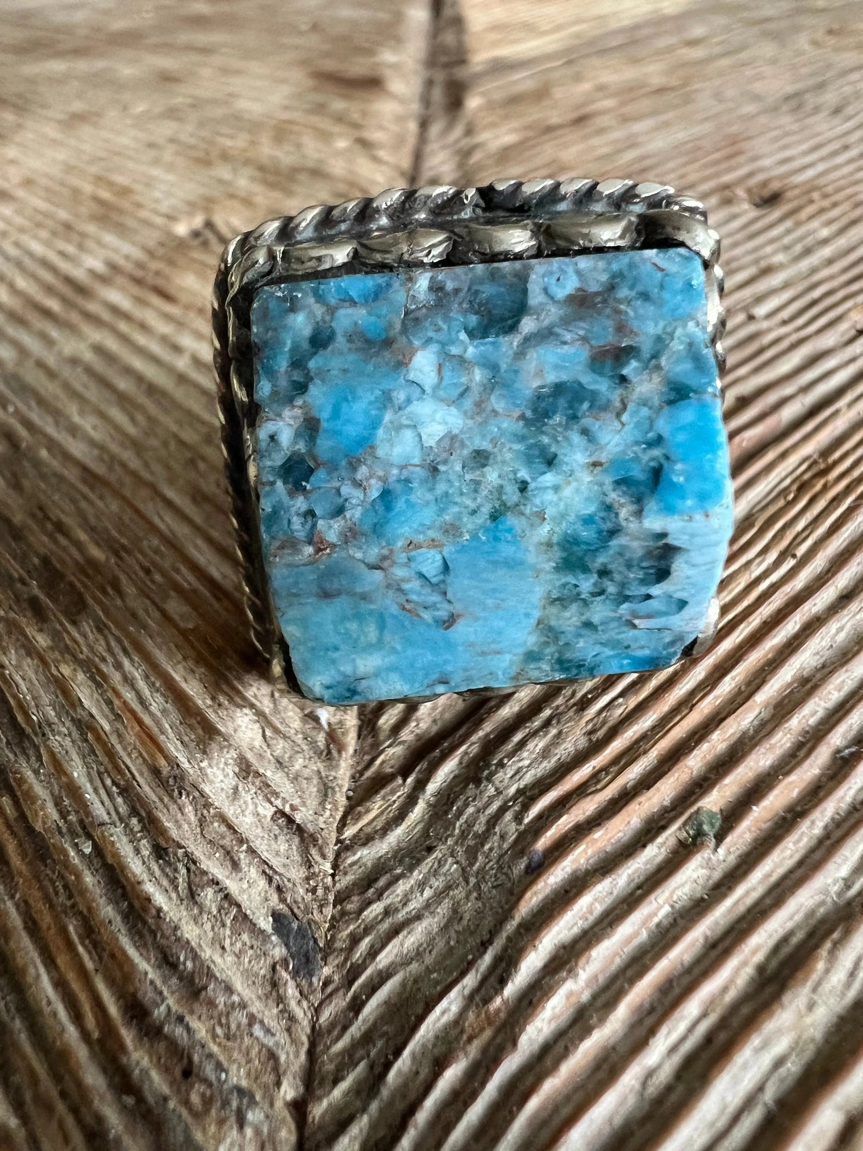 Adjustable Tibetan Silver Blue Apatite Ring on Simply Obsessed
