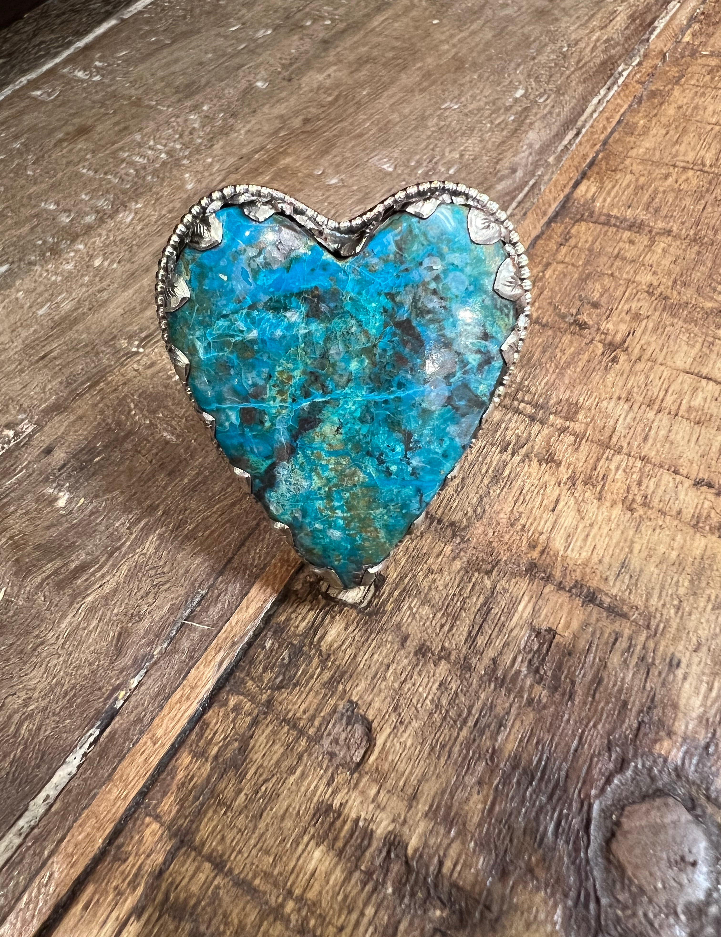 Adjustable Tibetan Silver Chrysocolla Heart Ring on Simply Obsessed