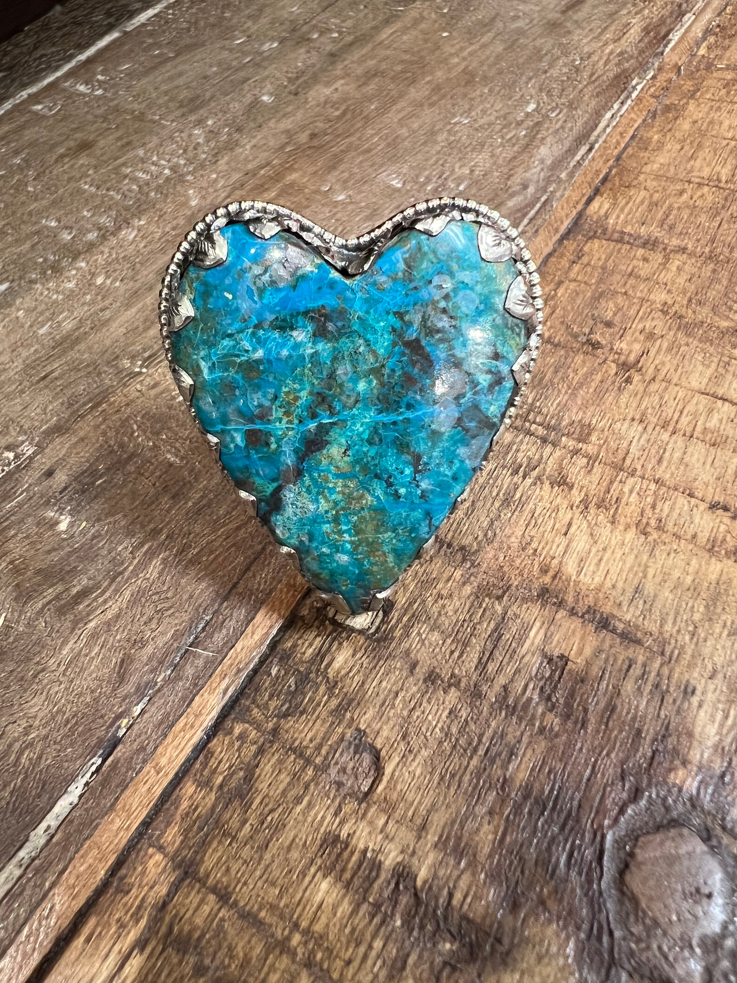 Adjustable Tibetan Silver Chrysocolla Heart Ring on Simply Obsessed