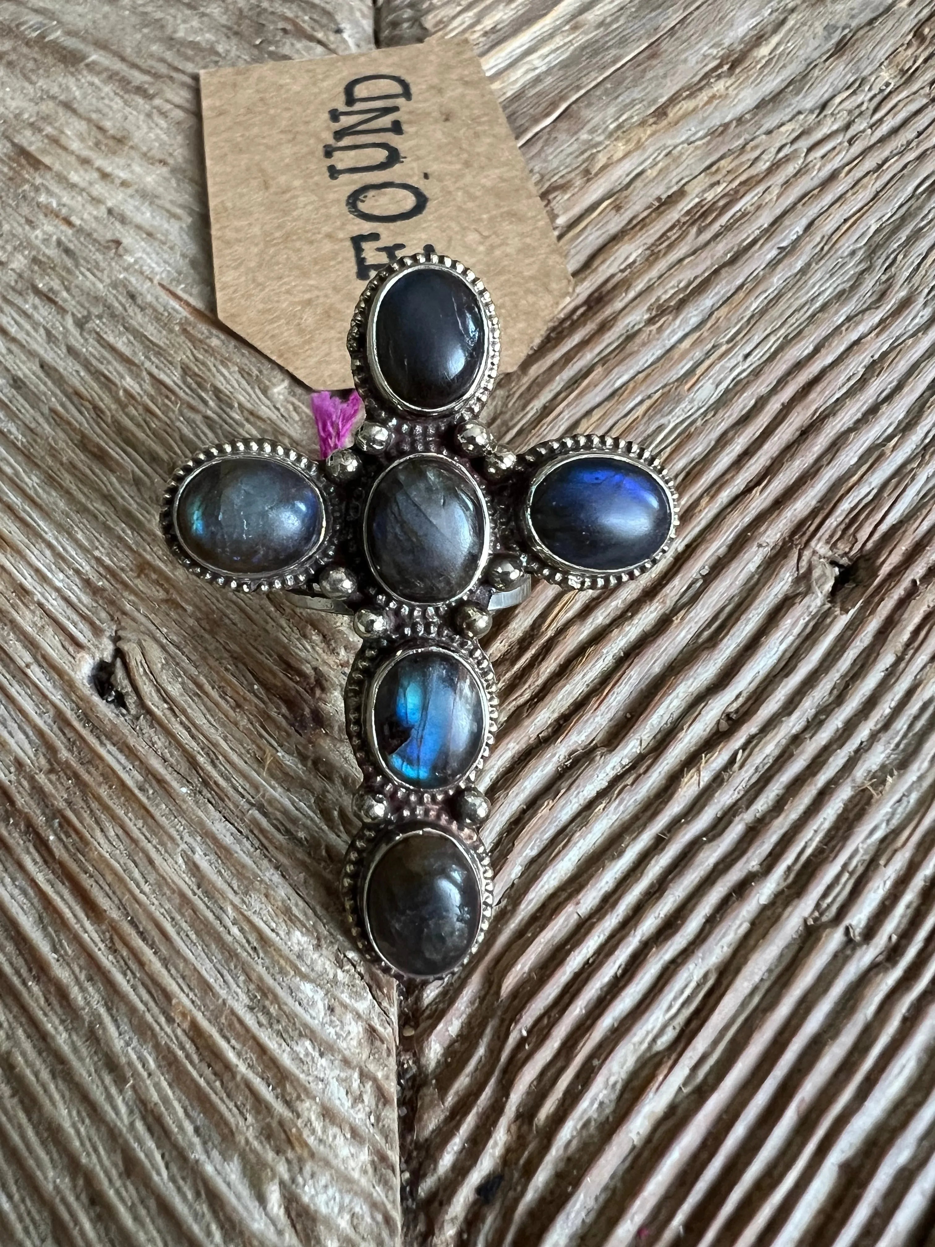 Adjustable Tibetan Silver Labradorite Cross Ring on Simply Obsessed
