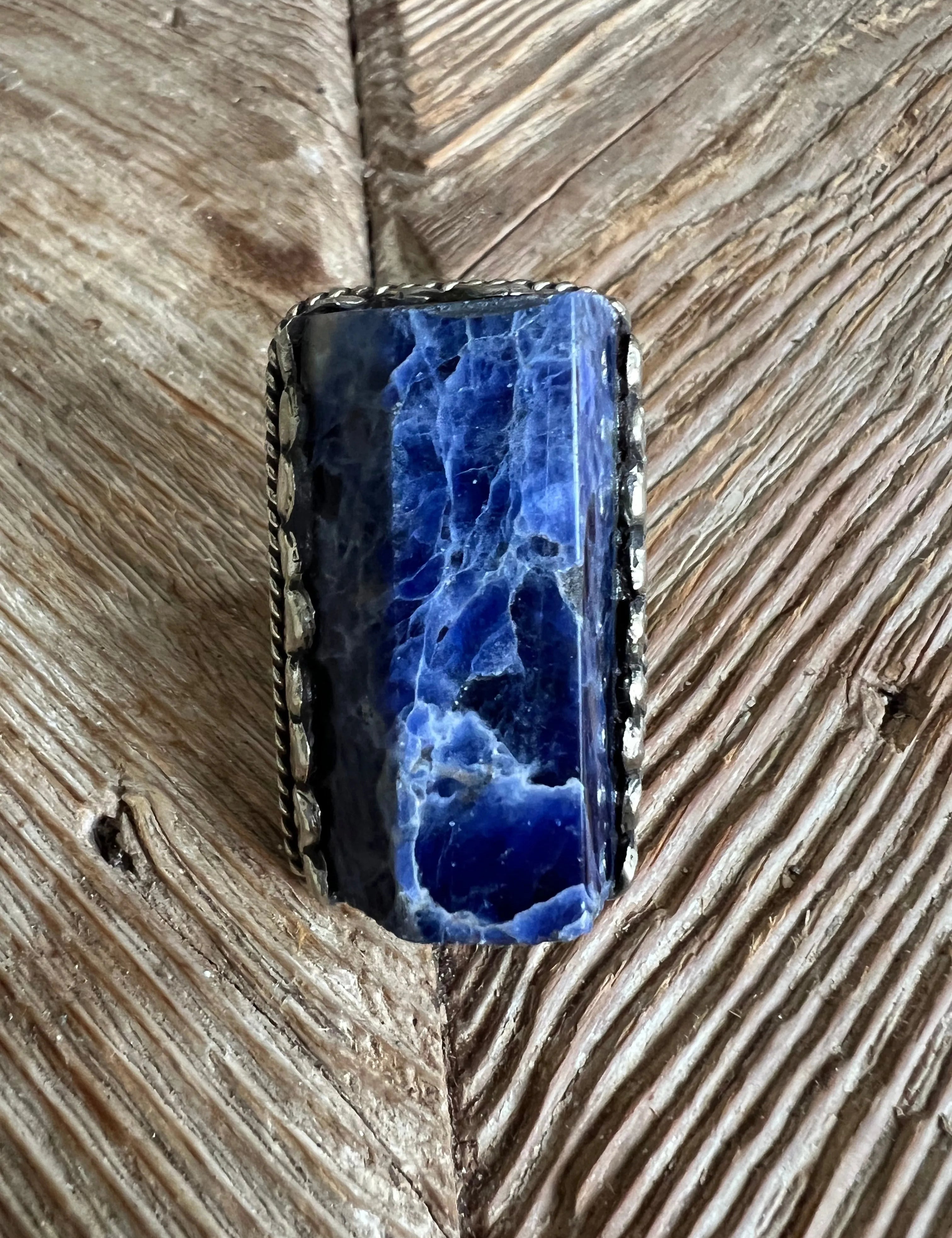 Adjustable Tibetan Silver Sodalite Chunky Ring on Simply Obsessed