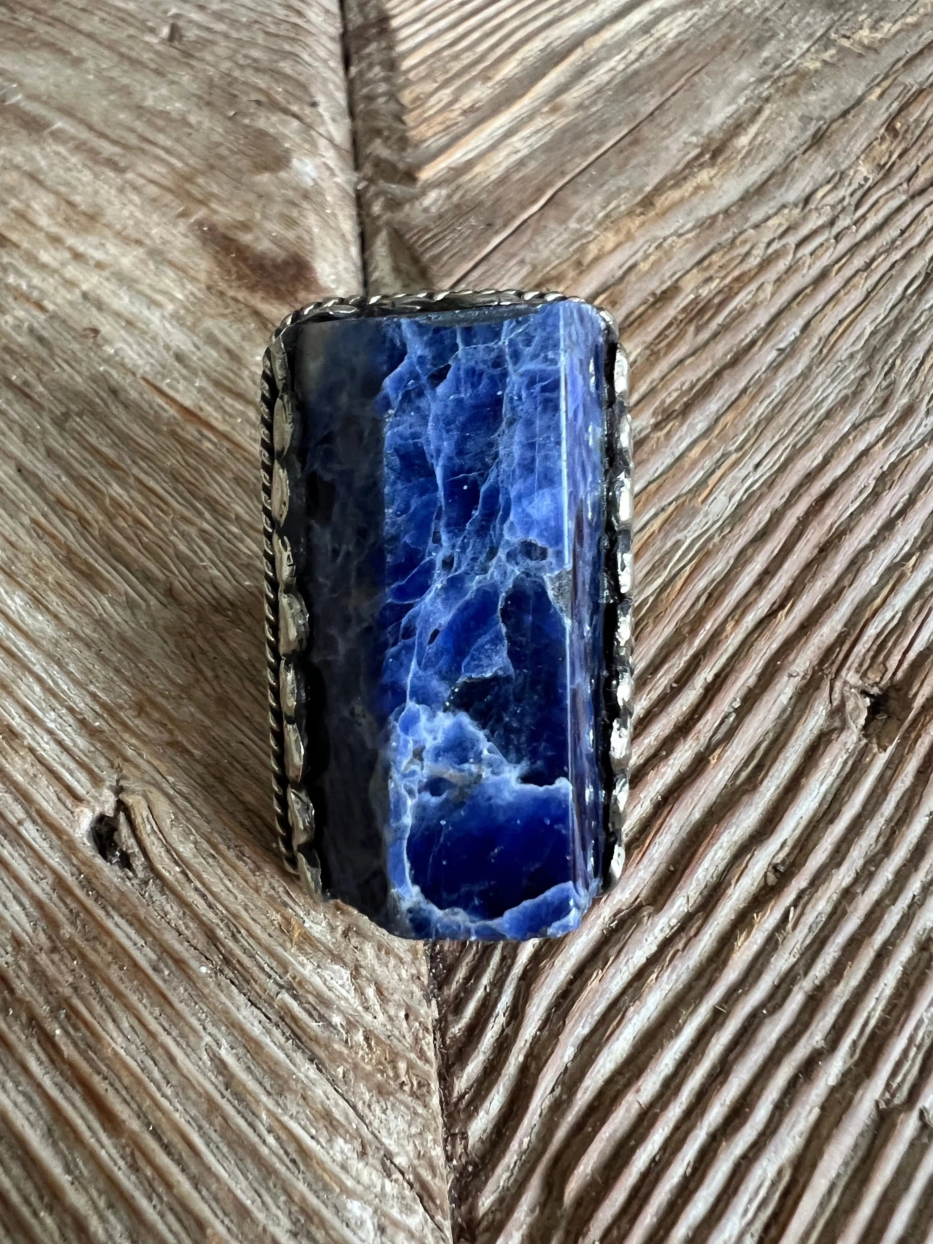 Adjustable Tibetan Silver Sodalite Chunky Ring on Simply Obsessed