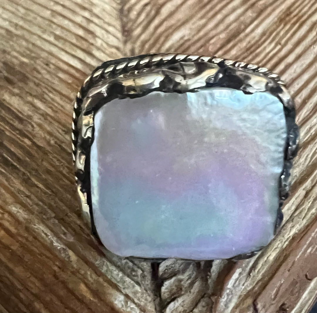 Adjustable Tibetan Silver Square Freshwater Pearl Ring on Simply Obsessed