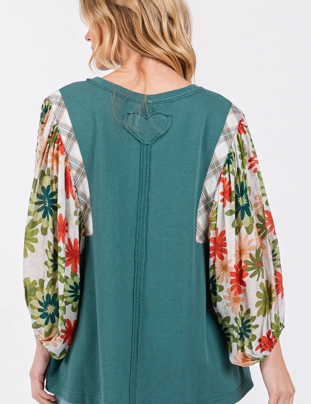 SAGE + FIG Full Size Printed Balloon Sleeve Contrast Top. **FALL DEBUT SALE** on Simply Obsessed