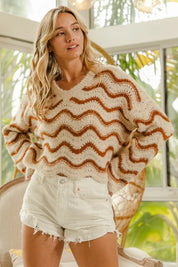 BiBi Wavy Stripes V-Neck Cropped Sweater on Simply Obsessed