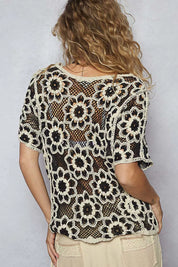 POL Openwork Short Sleeve Crochet Knit Top with Weave Knit Patterns on Simply Obsessed