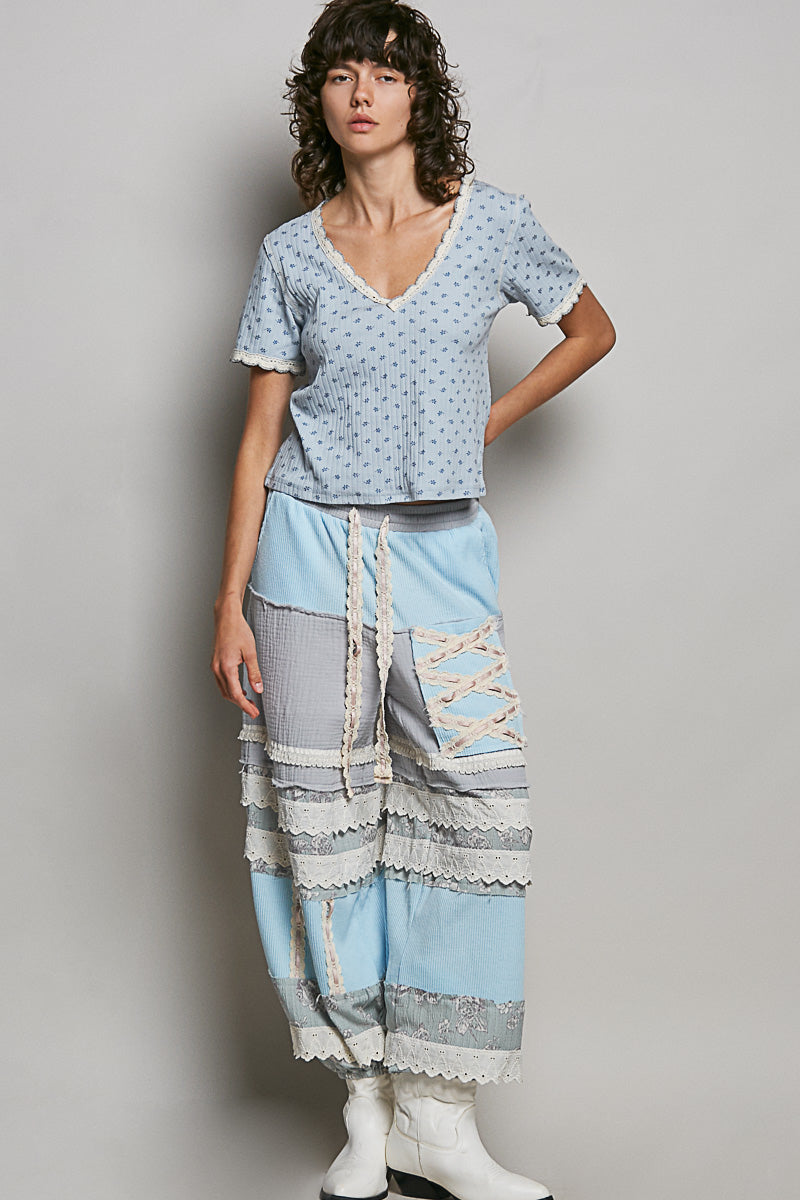 POL Floral V-Neck Short Sleeve Rib T-Shirt on Simply Obsessed