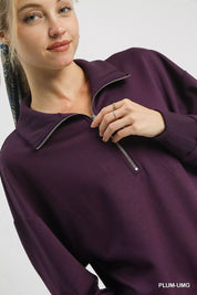 UMGEE Half Zip Drop Shoulder Sweatshirt on Simply Obsessed
