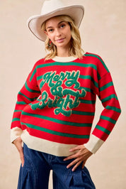 BIBI Christmas Theme Stripe Knit Top on Simply Obsessed