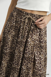 Umgee Drawstring Leopard Midi Skirt on Simply Obsessed