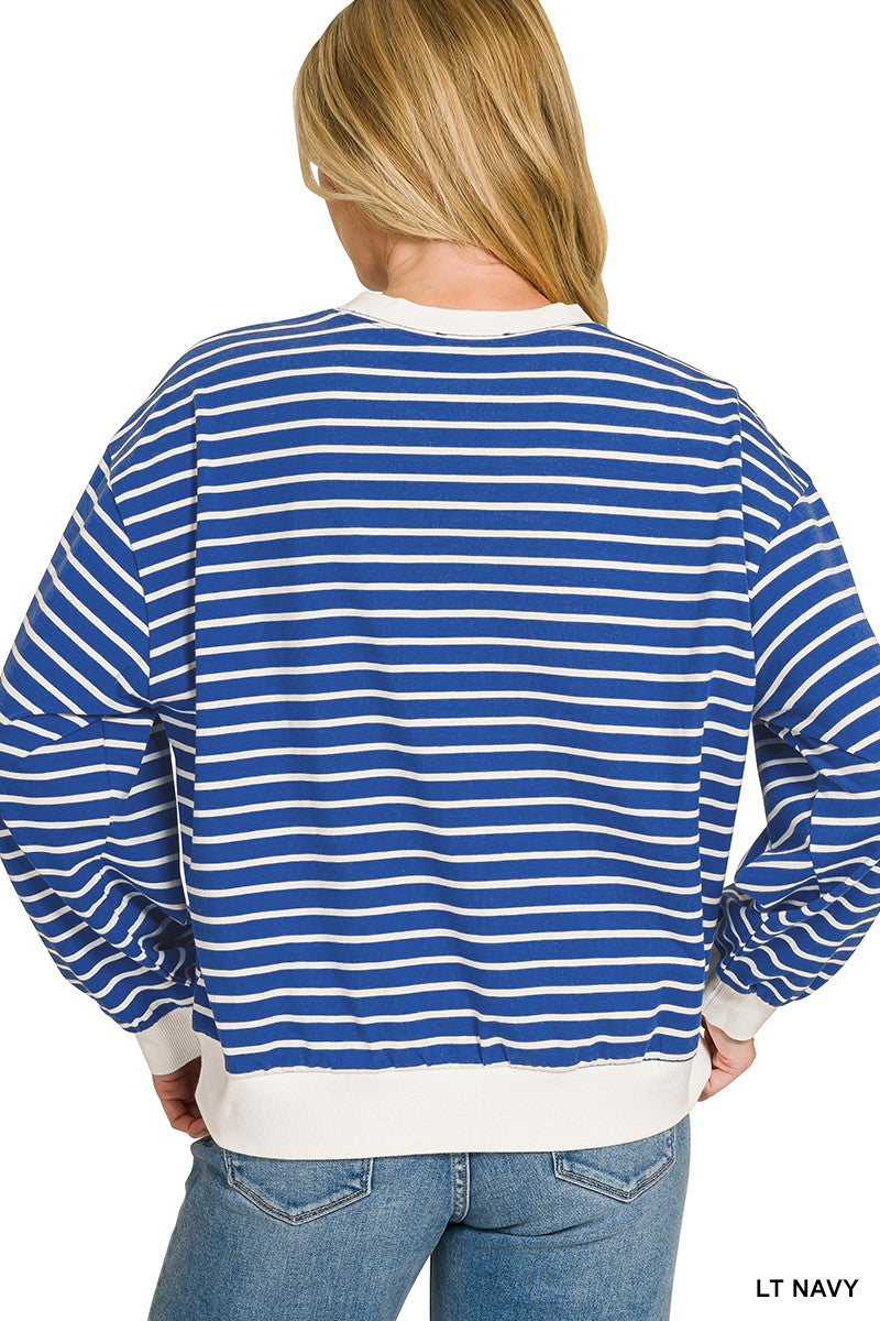 ZENANA Striped Rib Banded Sweatshirt on Simply Obsessed