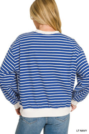 ZENANA Striped Rib Banded Sweatshirt on Simply Obsessed