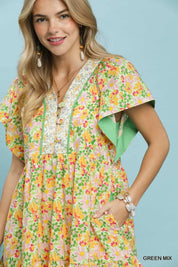 UMGEE Mix Floral Tiered Mini Dress with Side Pockets on Simply Obsessed