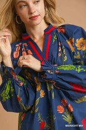UMGEE Floral Print Flounce Sleeve Blouse on Simply Obsessed