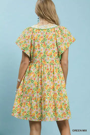 UMGEE Mix Floral Tiered Mini Dress with Side Pockets on Simply Obsessed