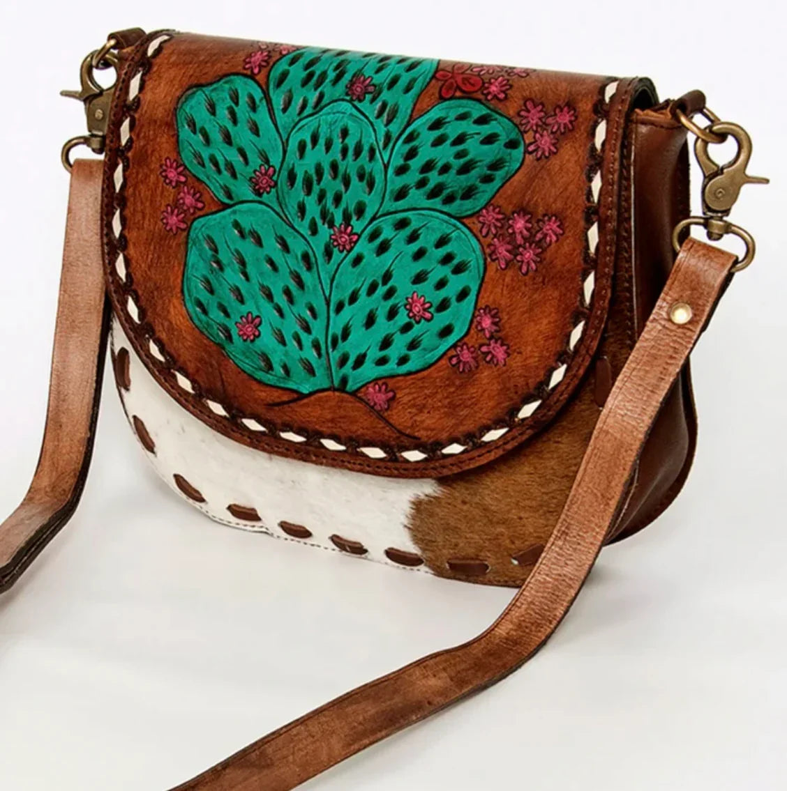 AMERICAN DARLING Cactus Genuine Leather Messenger Crossbody on Simply Obsessed