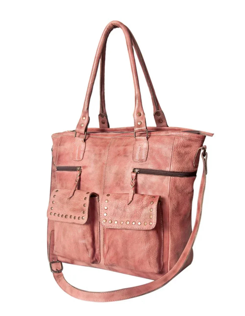 AMERICAN DARLING Genuine Leather Studded Detail Tote Bag on Simply Obsessed