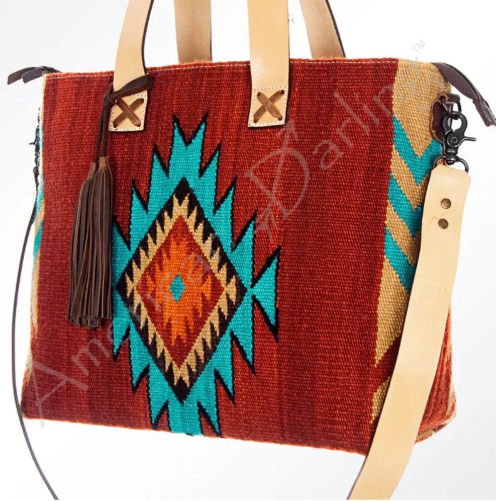 AMERICAN DARLING Red Kacey Genuine Leather Tote Bag on Simply Obsessed