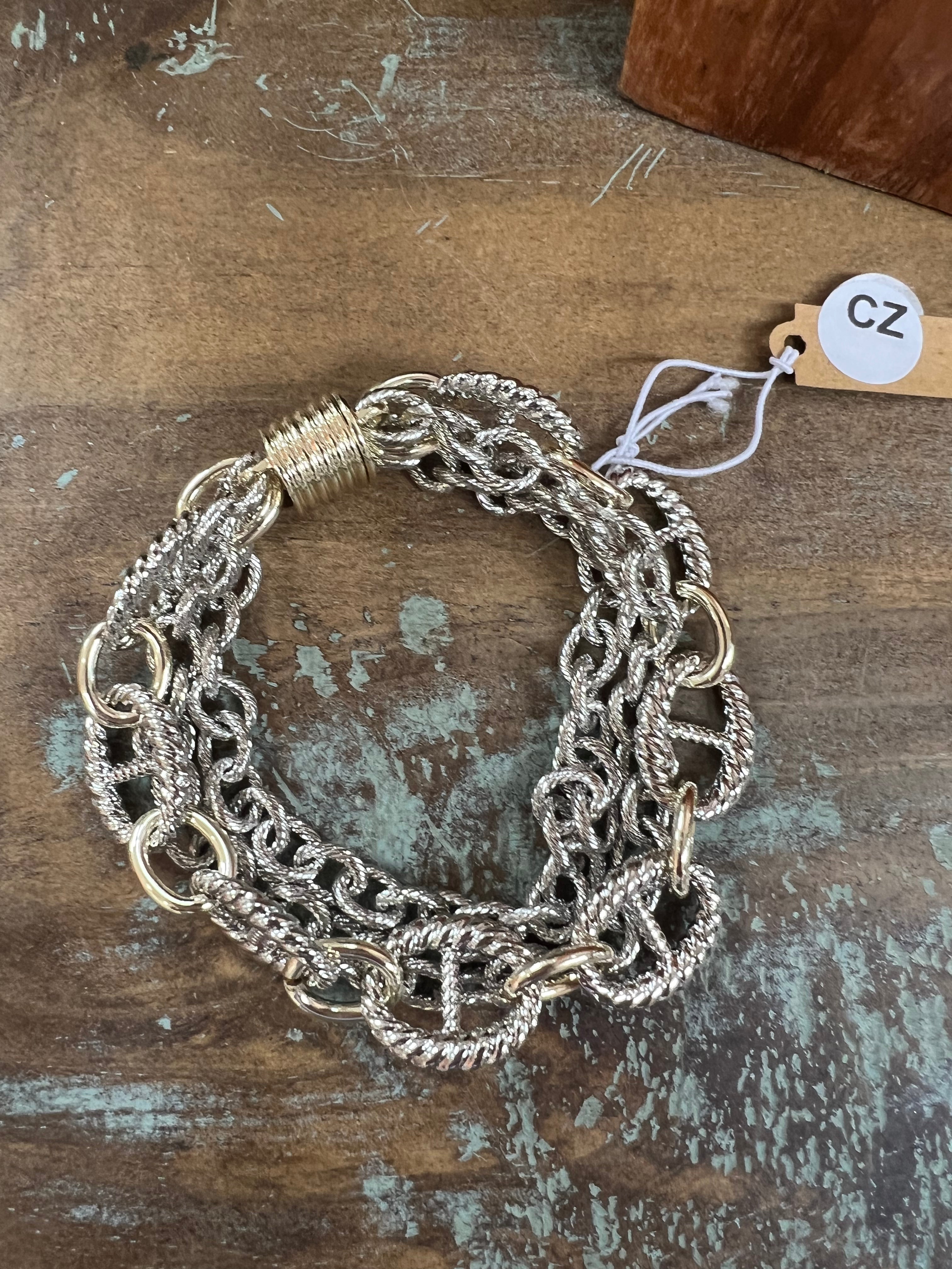 ATG 3 Layer Chain Bracelet Silver/Gold on Simply Obsessed