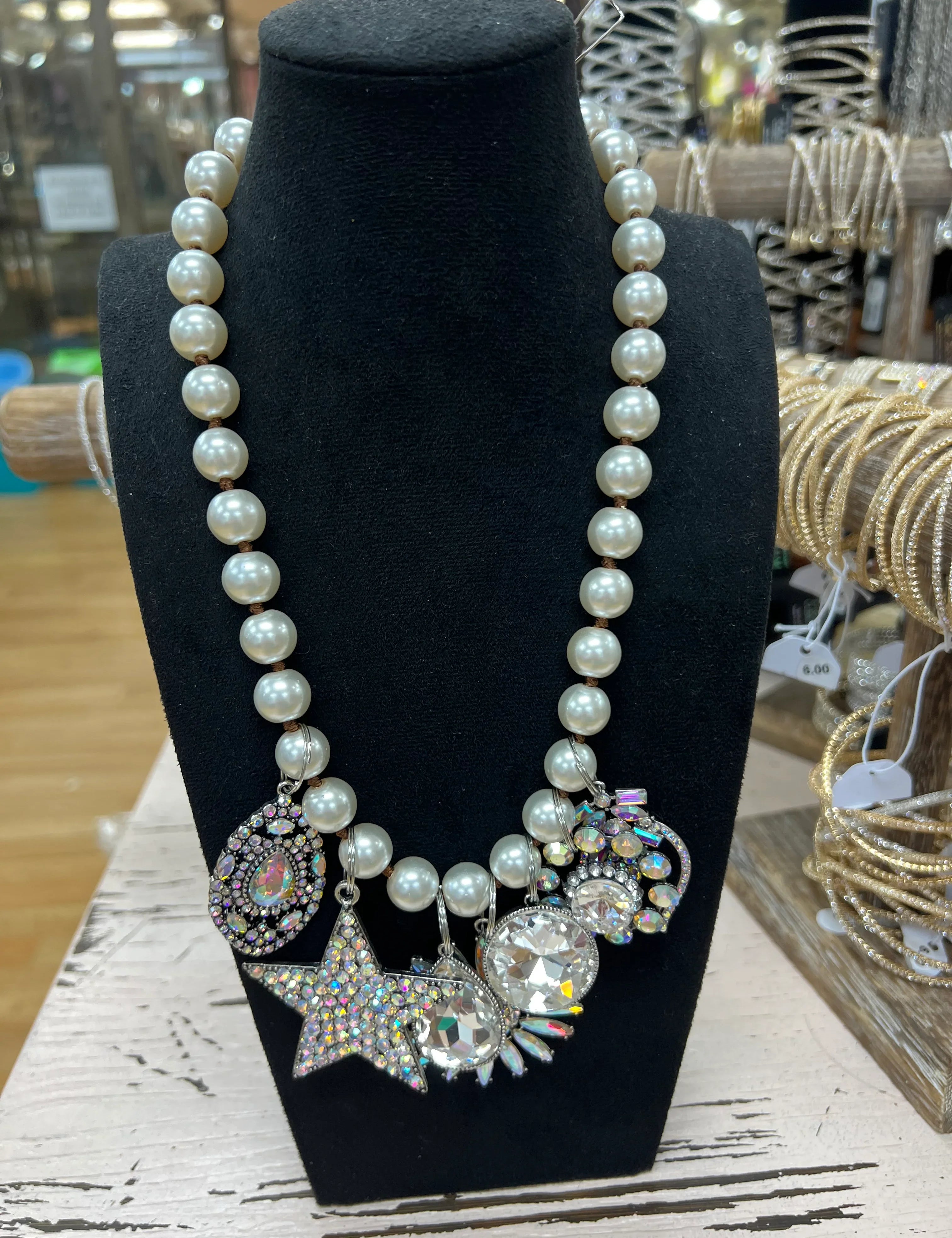 ATG 7 Piece AB Charm Pearl Necklace on Simply Obsessed