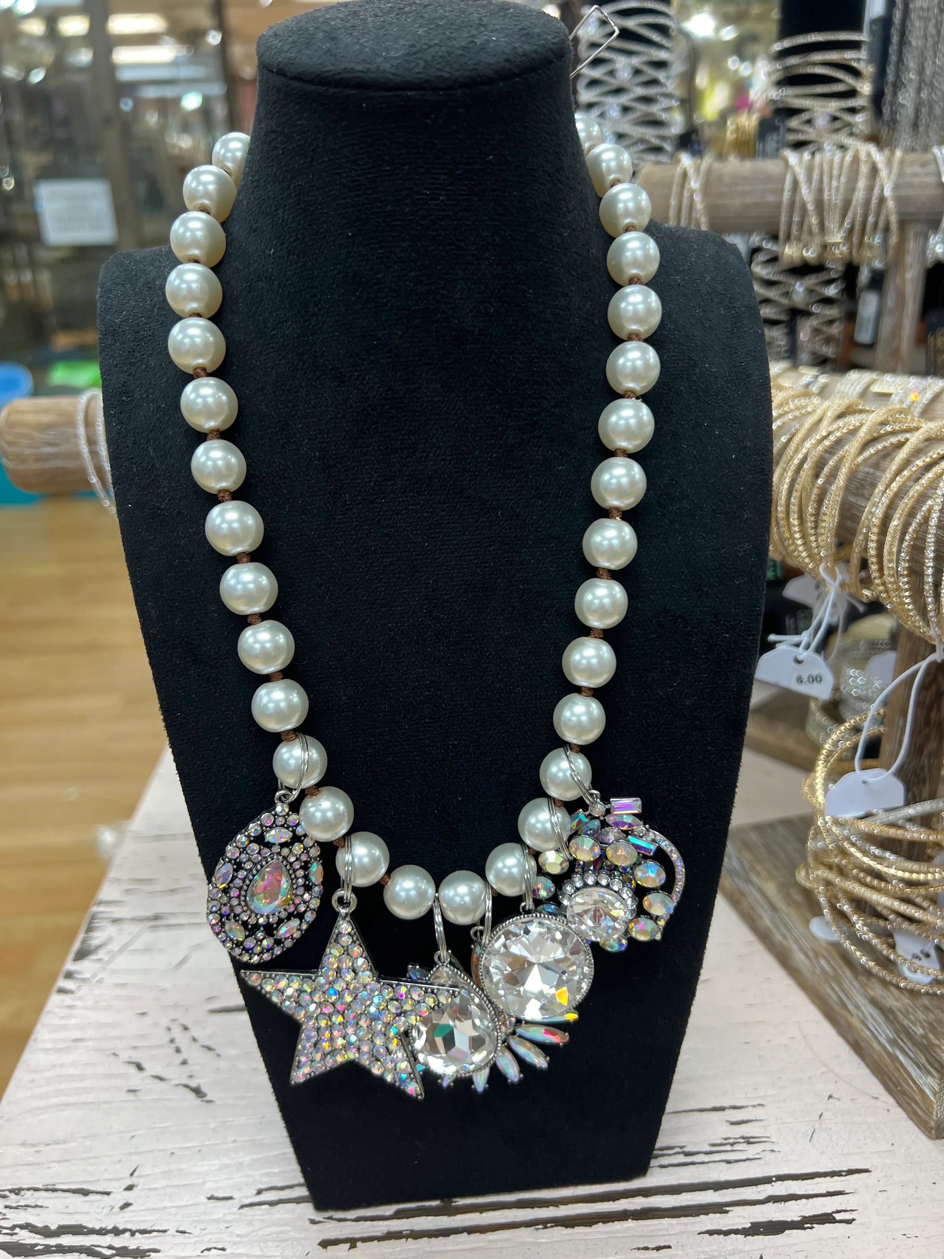 ATG 7 Piece AB Charm Pearl Necklace on Simply Obsessed