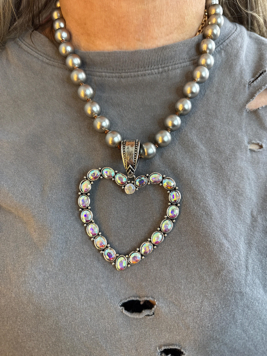 ATG AB Heart on Pearl Chain Necklace on Simply Obsessed