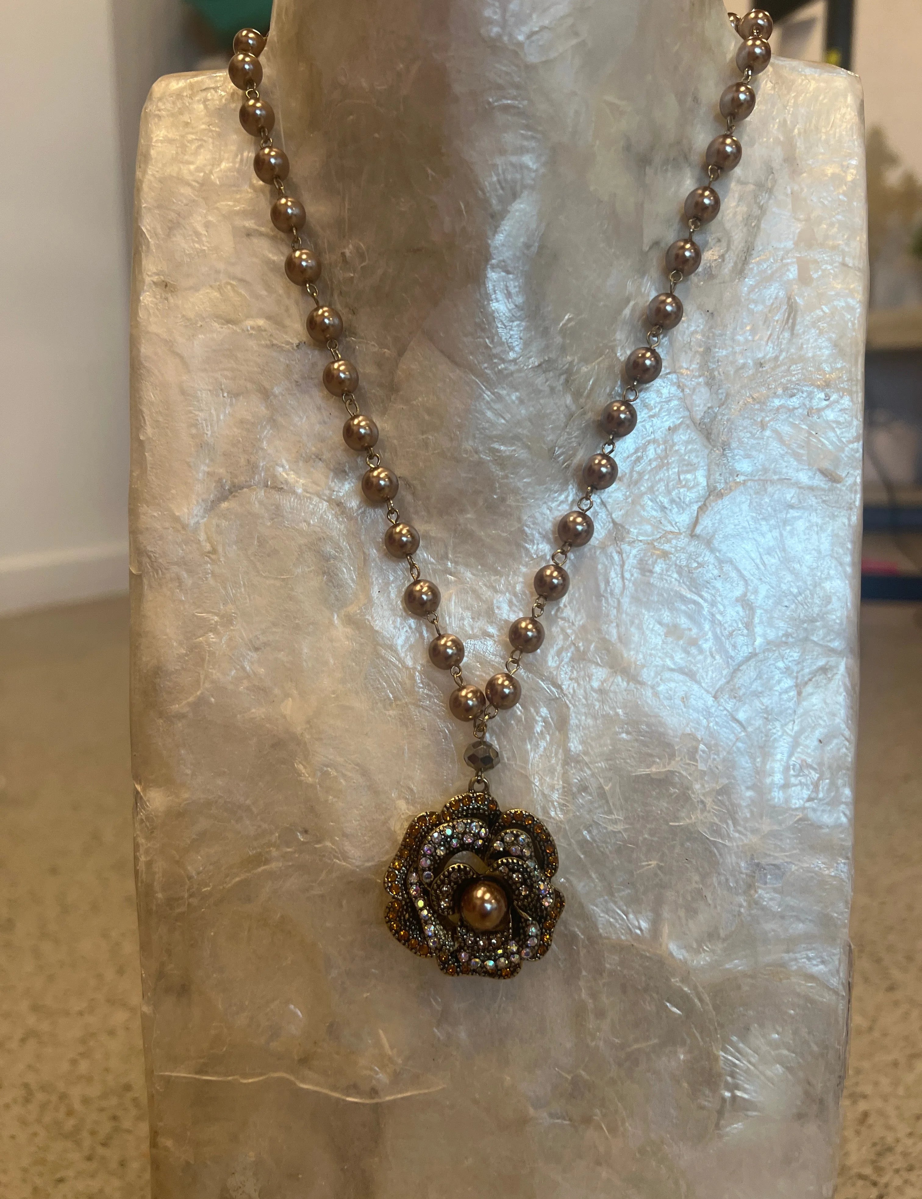 ATG Bling Flower Pearl Necklace on Simply Obsessed