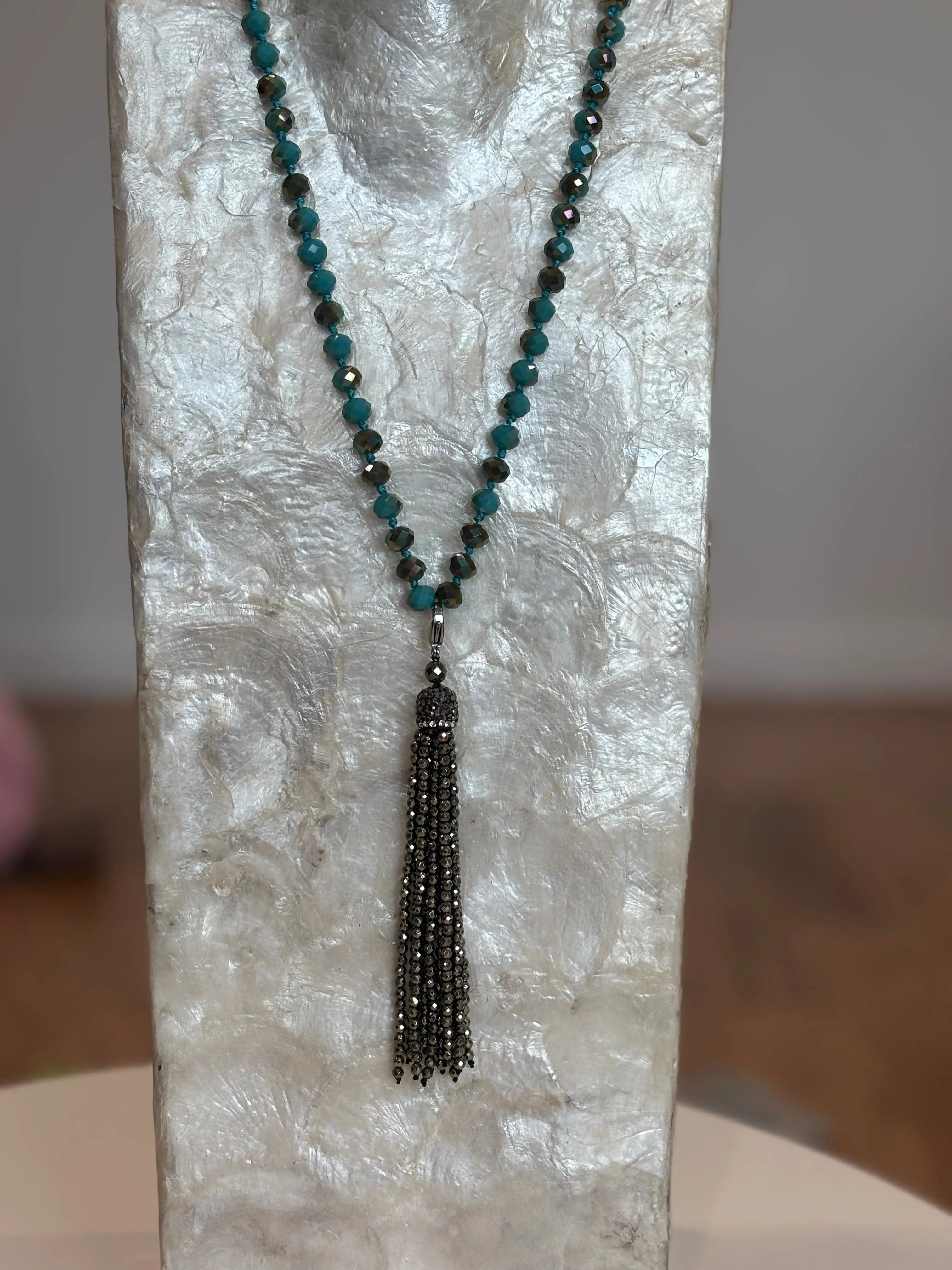 ATG Blue Beaded Tassel Necklace on Simply Obsessed