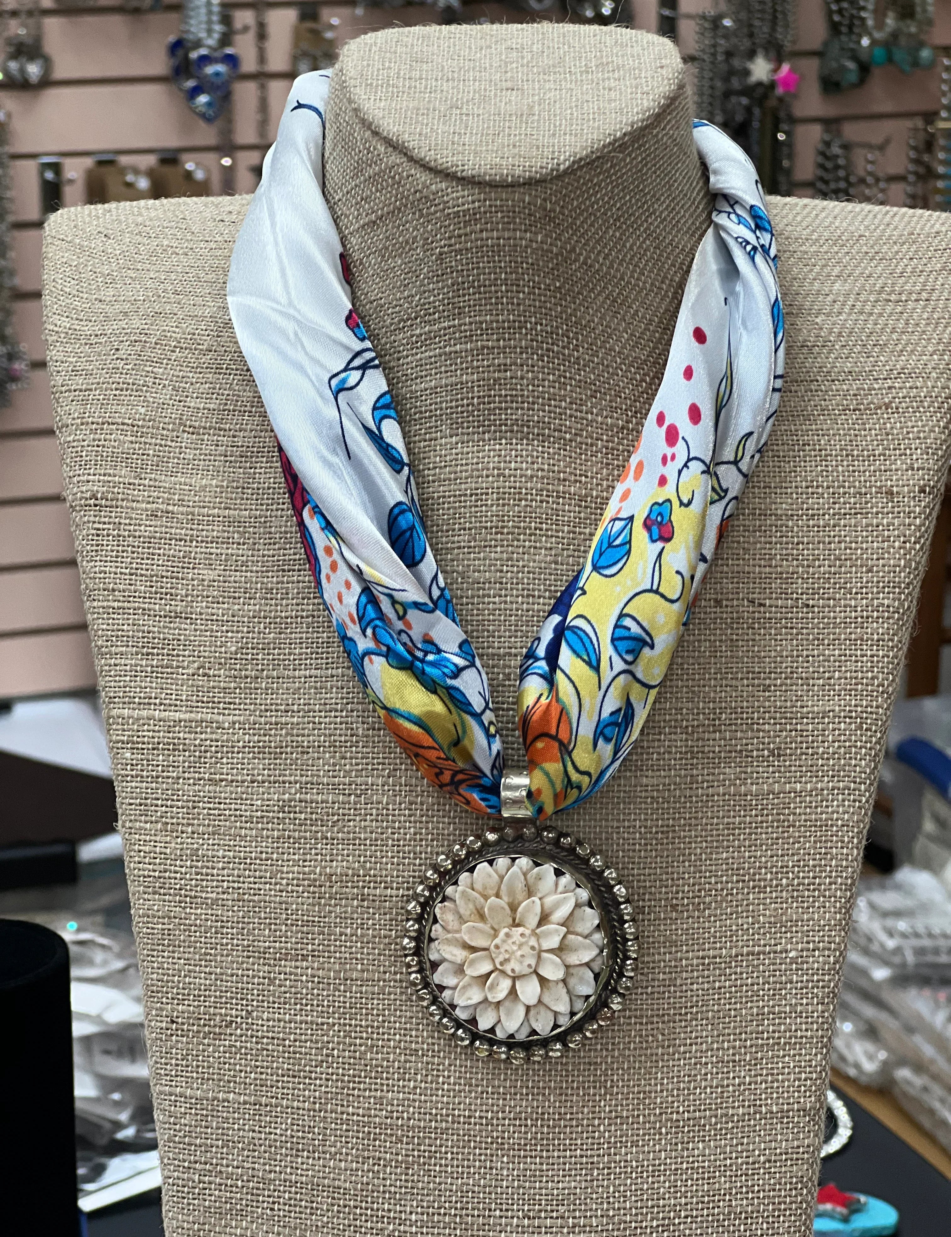 ATG Carved Bone Tibetan Silver Scarf Necklace on Simply Obsessed