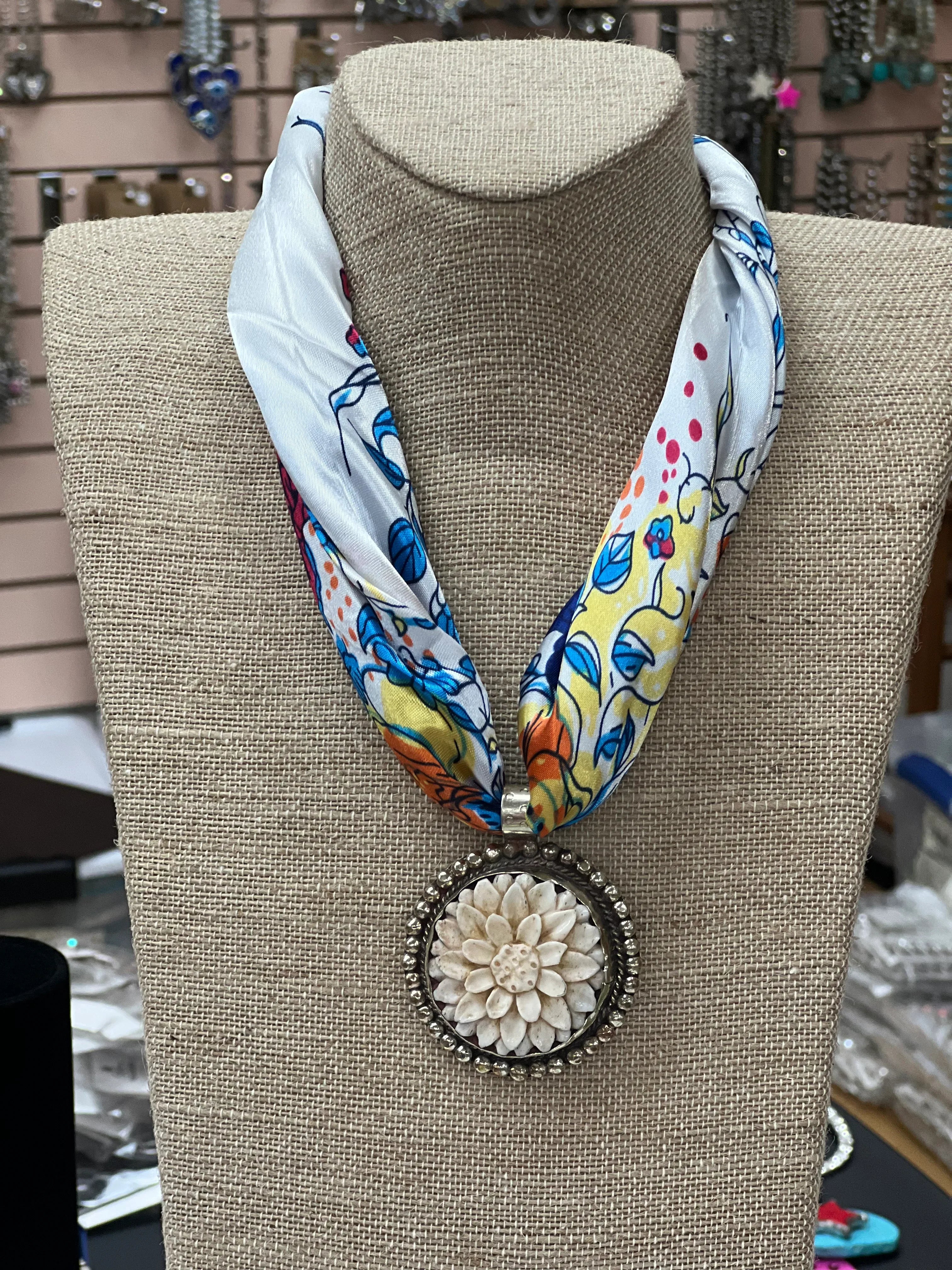 ATG Carved Bone Tibetan Silver Scarf Necklace on Simply Obsessed