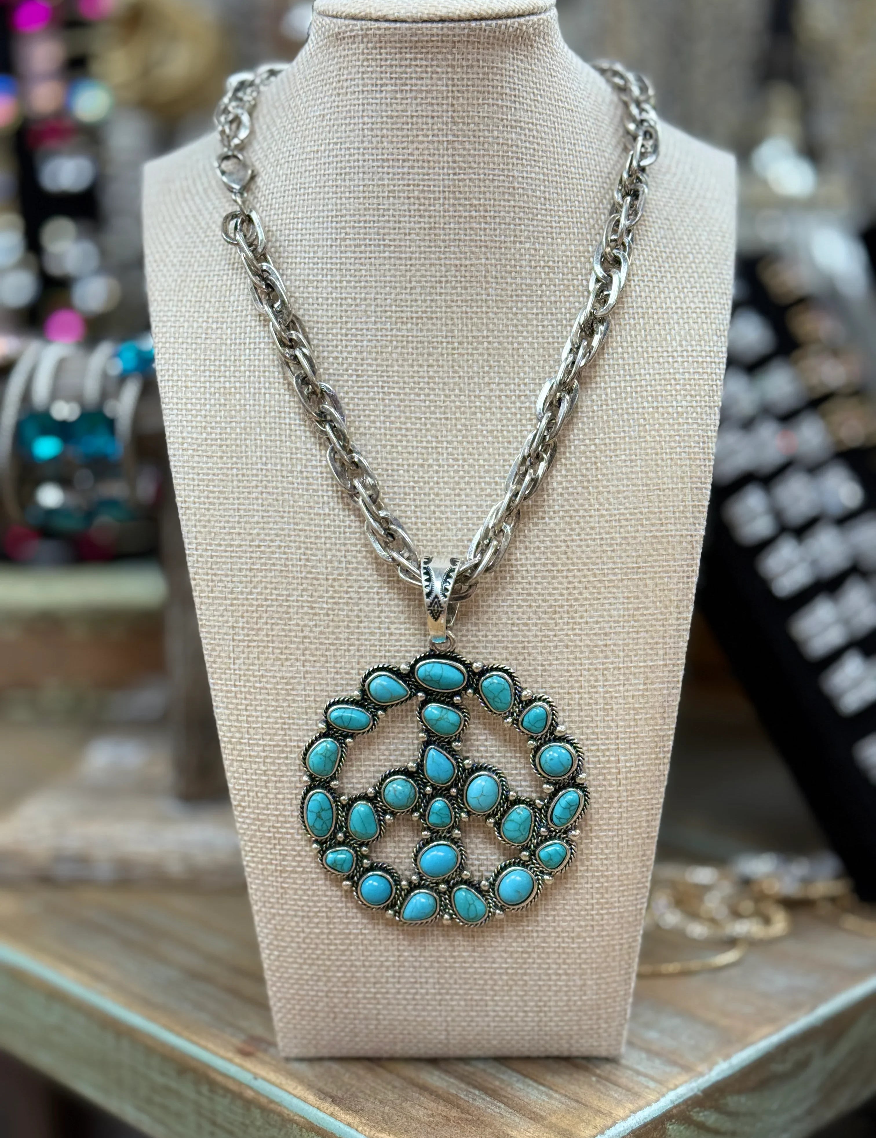 ATG Chain Link Turquoise Peace Sign Necklace on Simply Obsessed