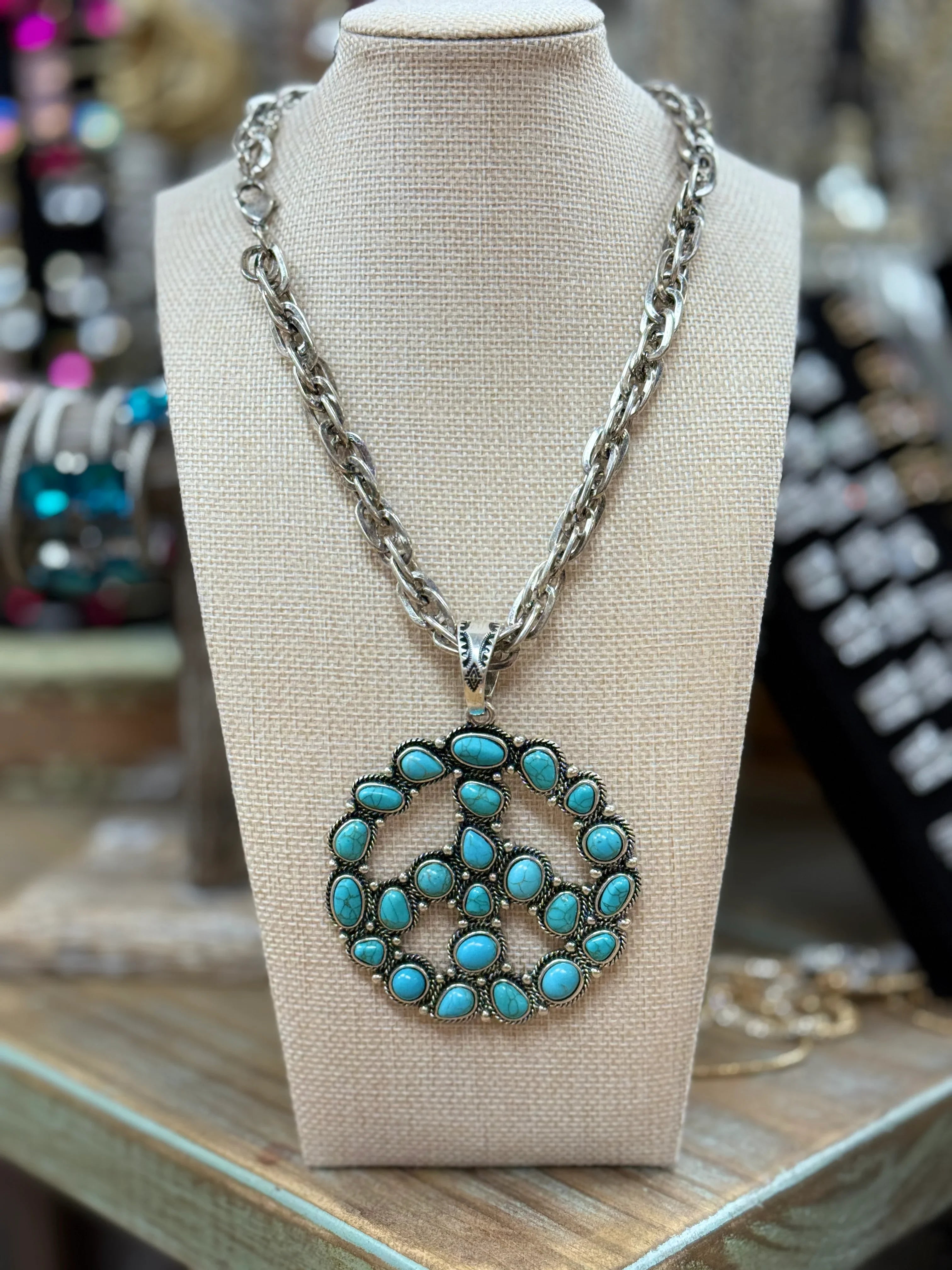 ATG Chain Link Turquoise Peace Sign Necklace on Simply Obsessed