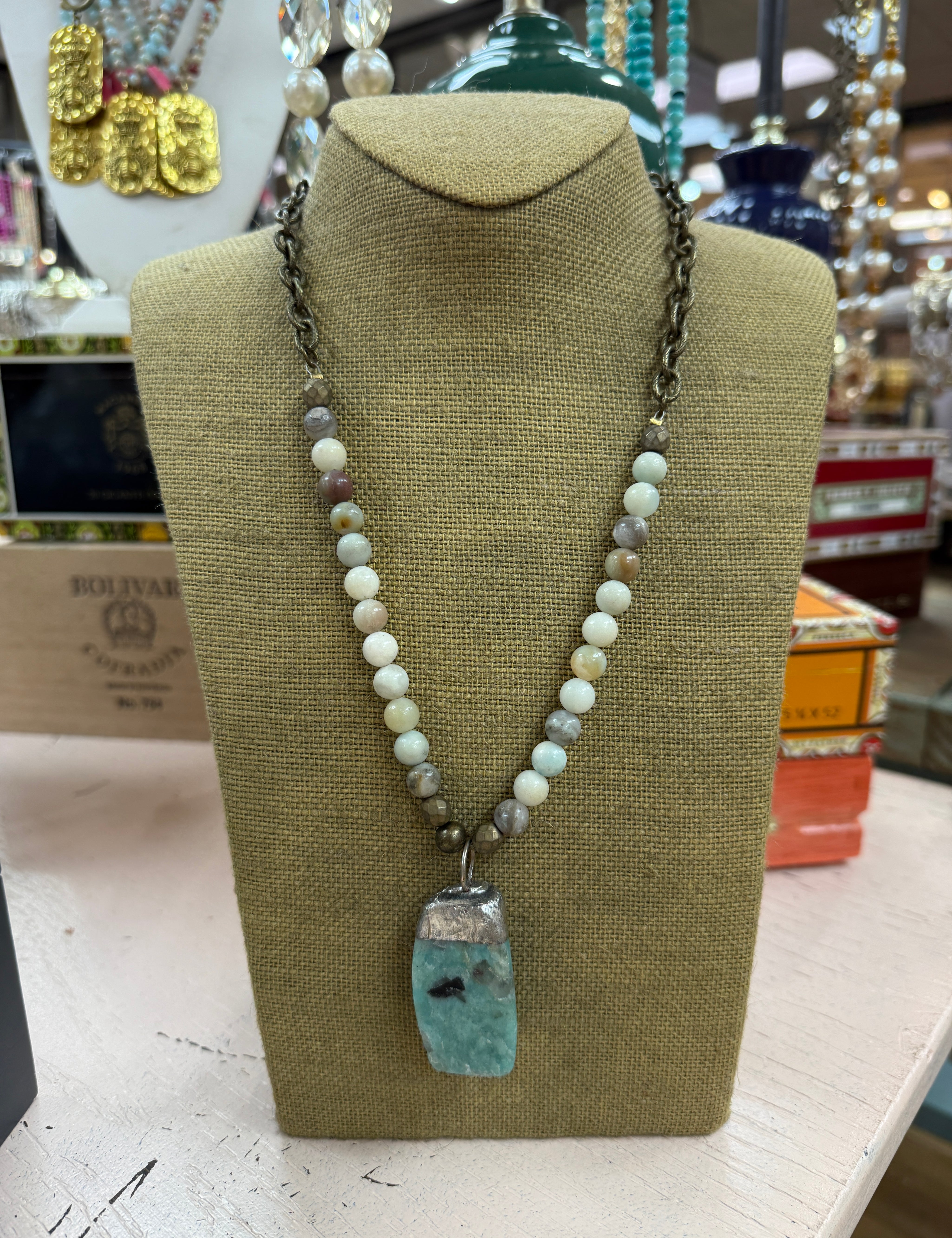 Beaded with Amazonite Stone Charm Necklace on Simply Obsessed