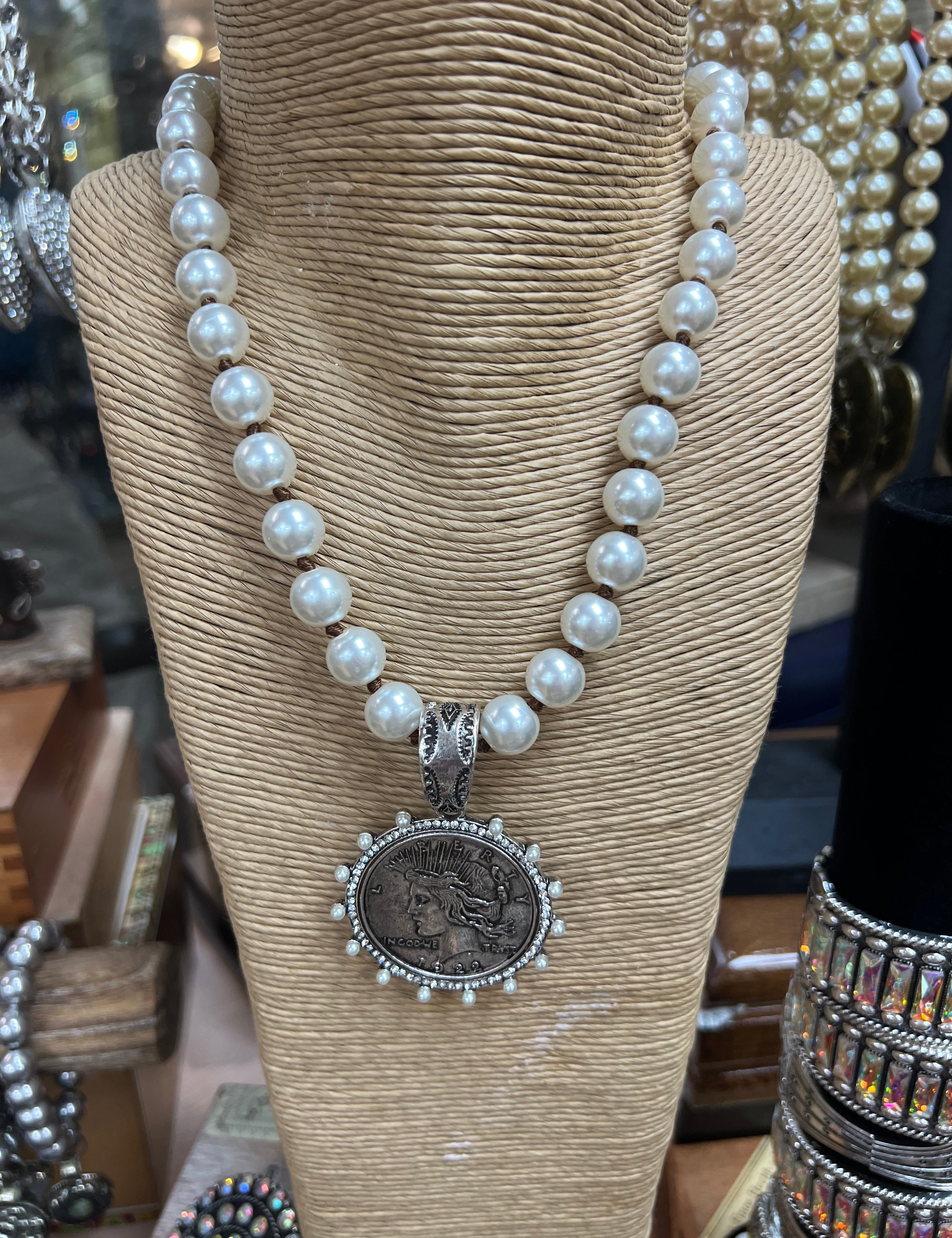 ATG Coin White Pearls Necklace on Simply Obsessed
