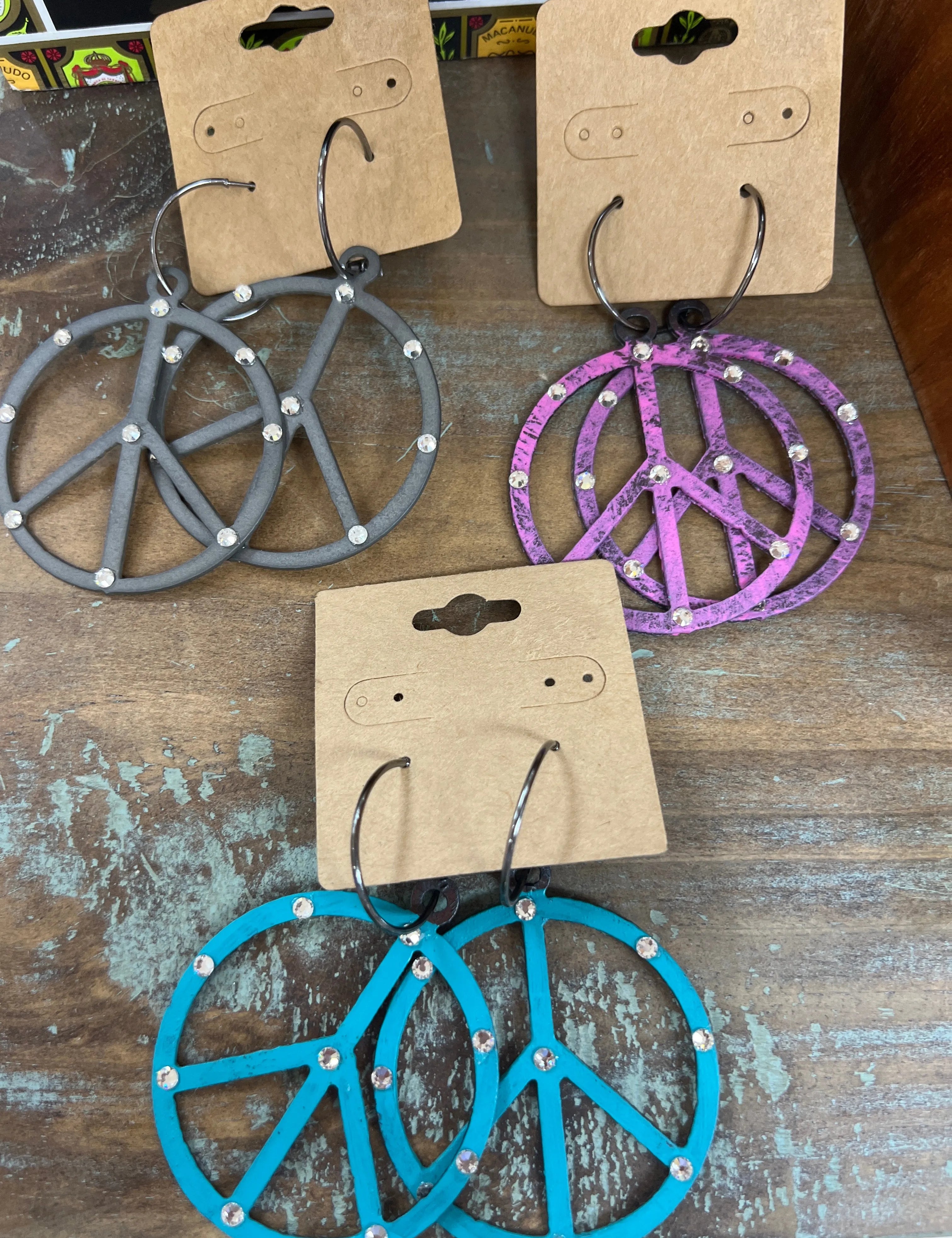 ATG Colorful Bling Metal Peace Sign Earrings on Simply Obsessed