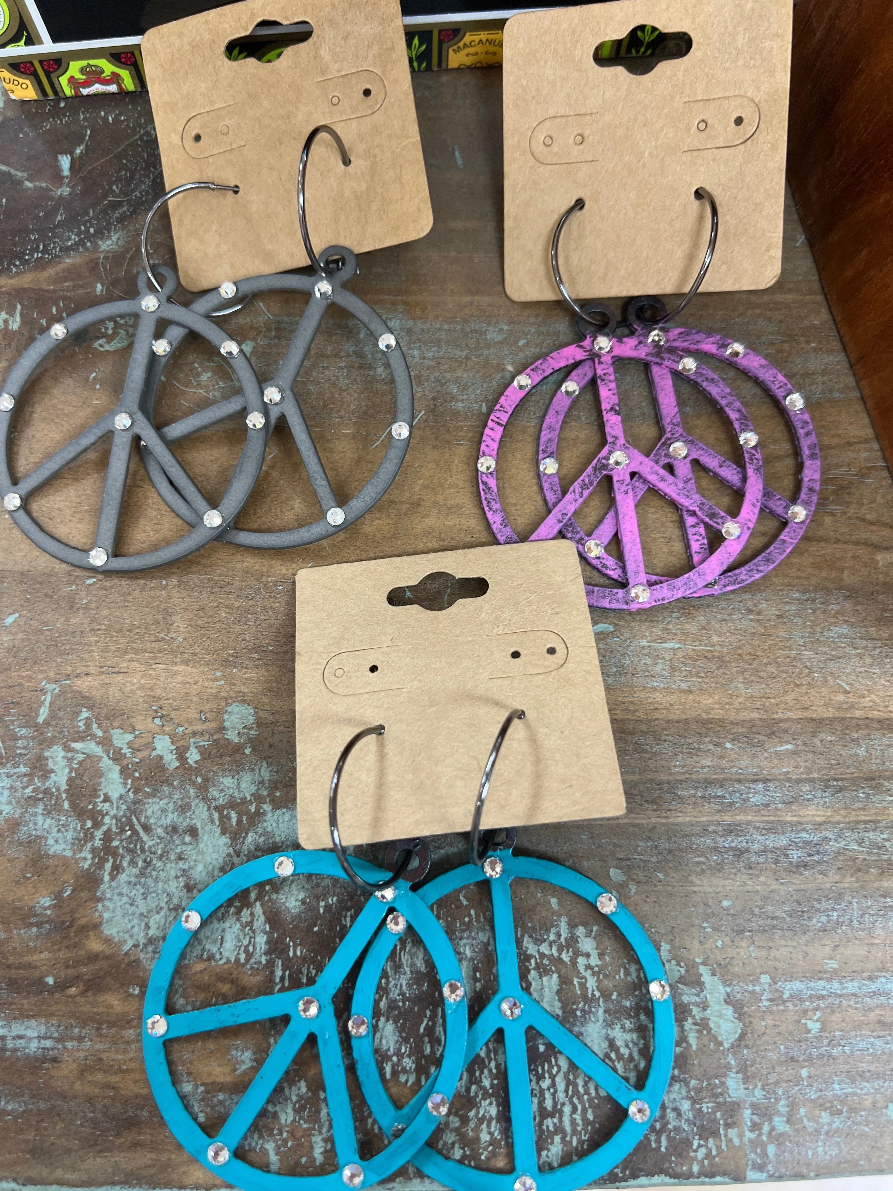 ATG Colorful Bling Metal Peace Sign Earrings on Simply Obsessed