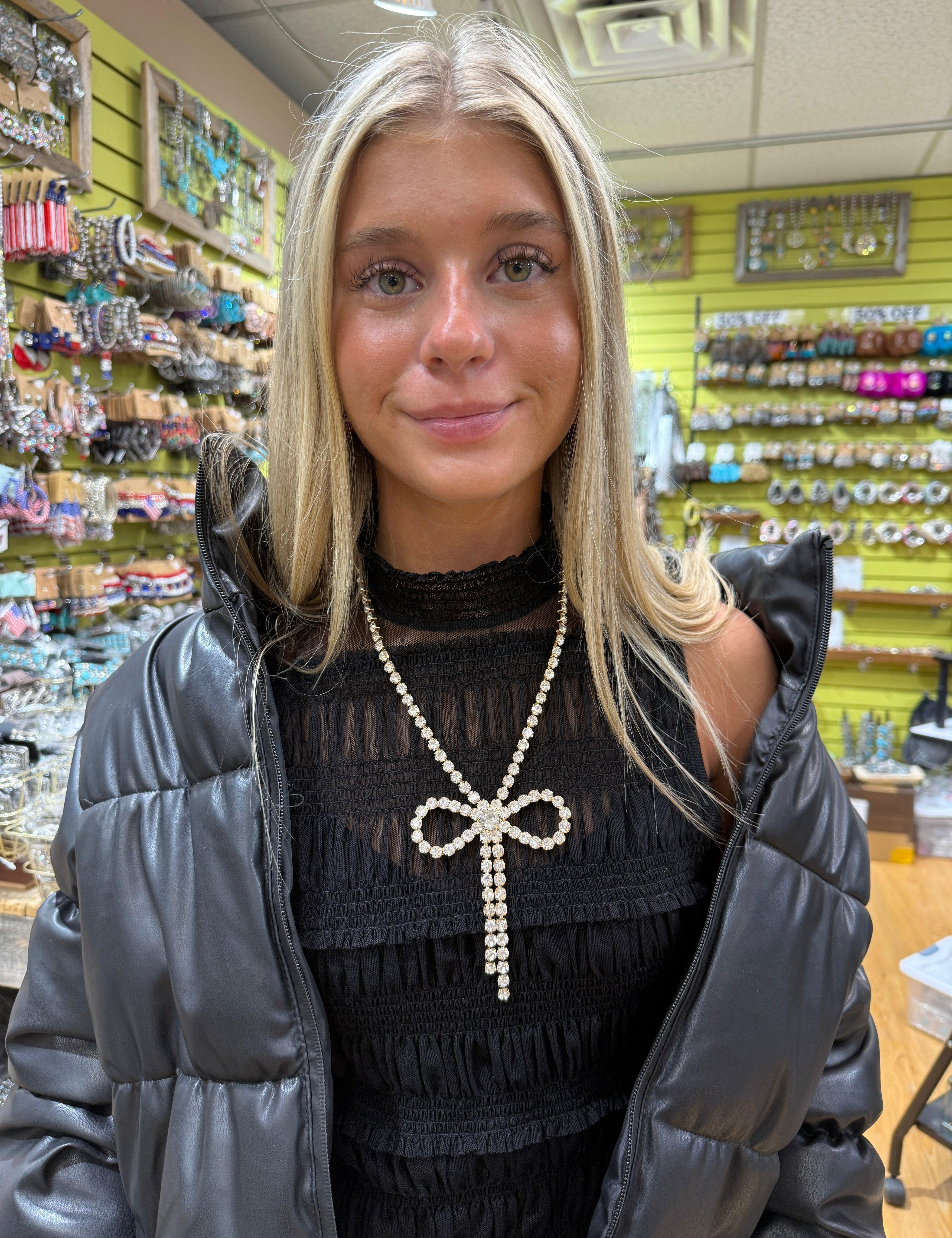 ATG Crystal Bow Necklace on Simply Obsessed