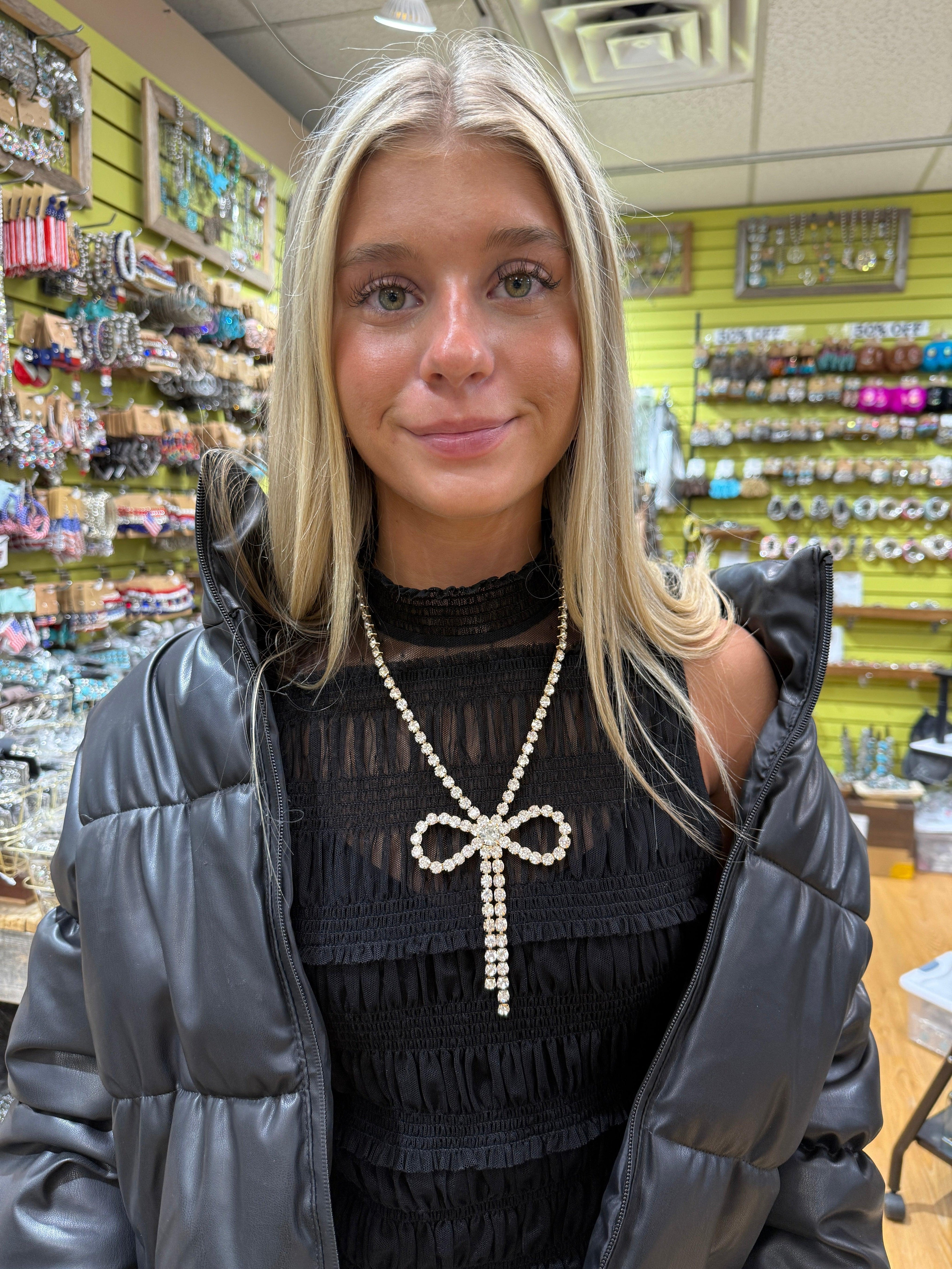 ATG Crystal Bow Necklace on Simply Obsessed