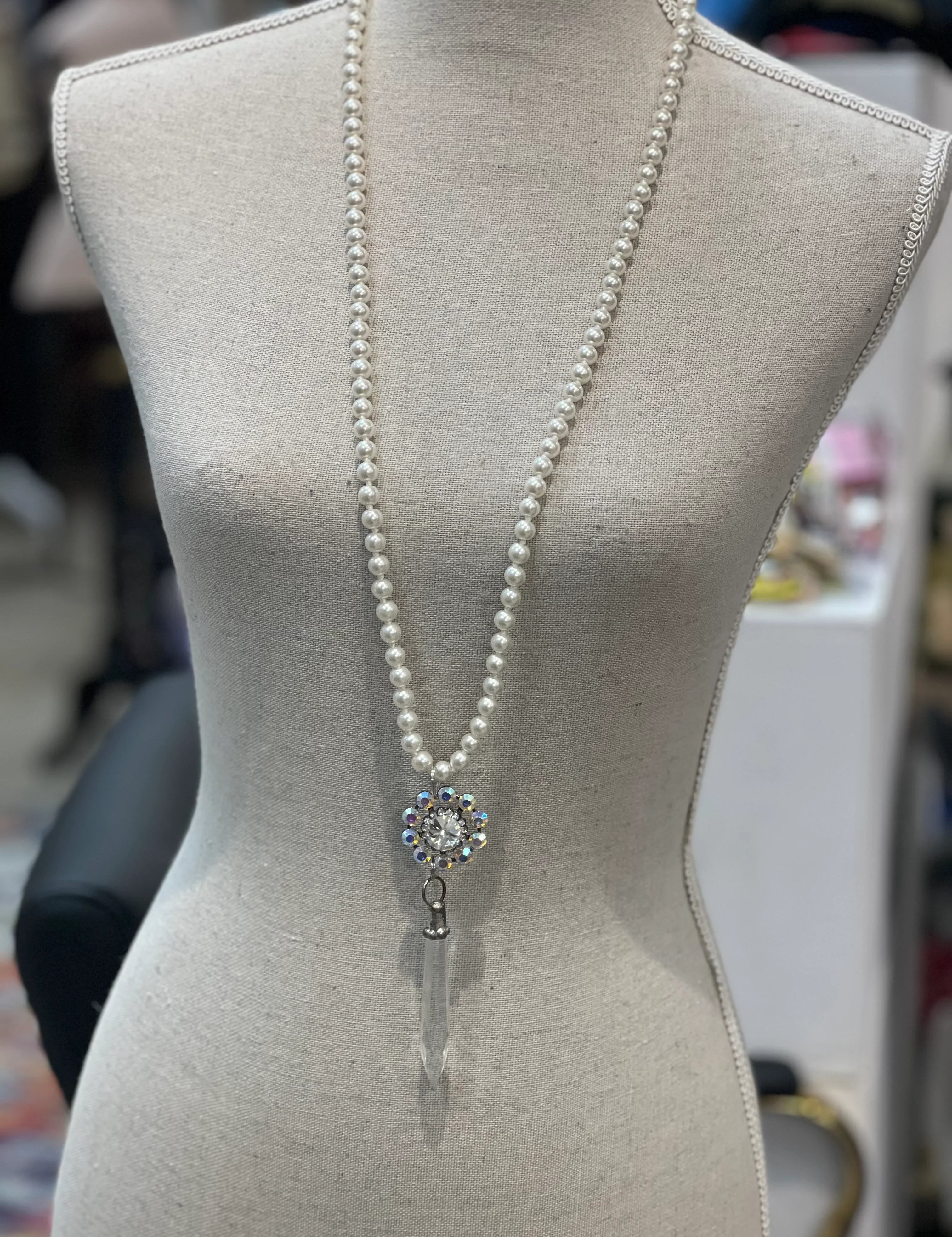 ATG Long Pearl Bling Flower Necklace on Simply Obsessed