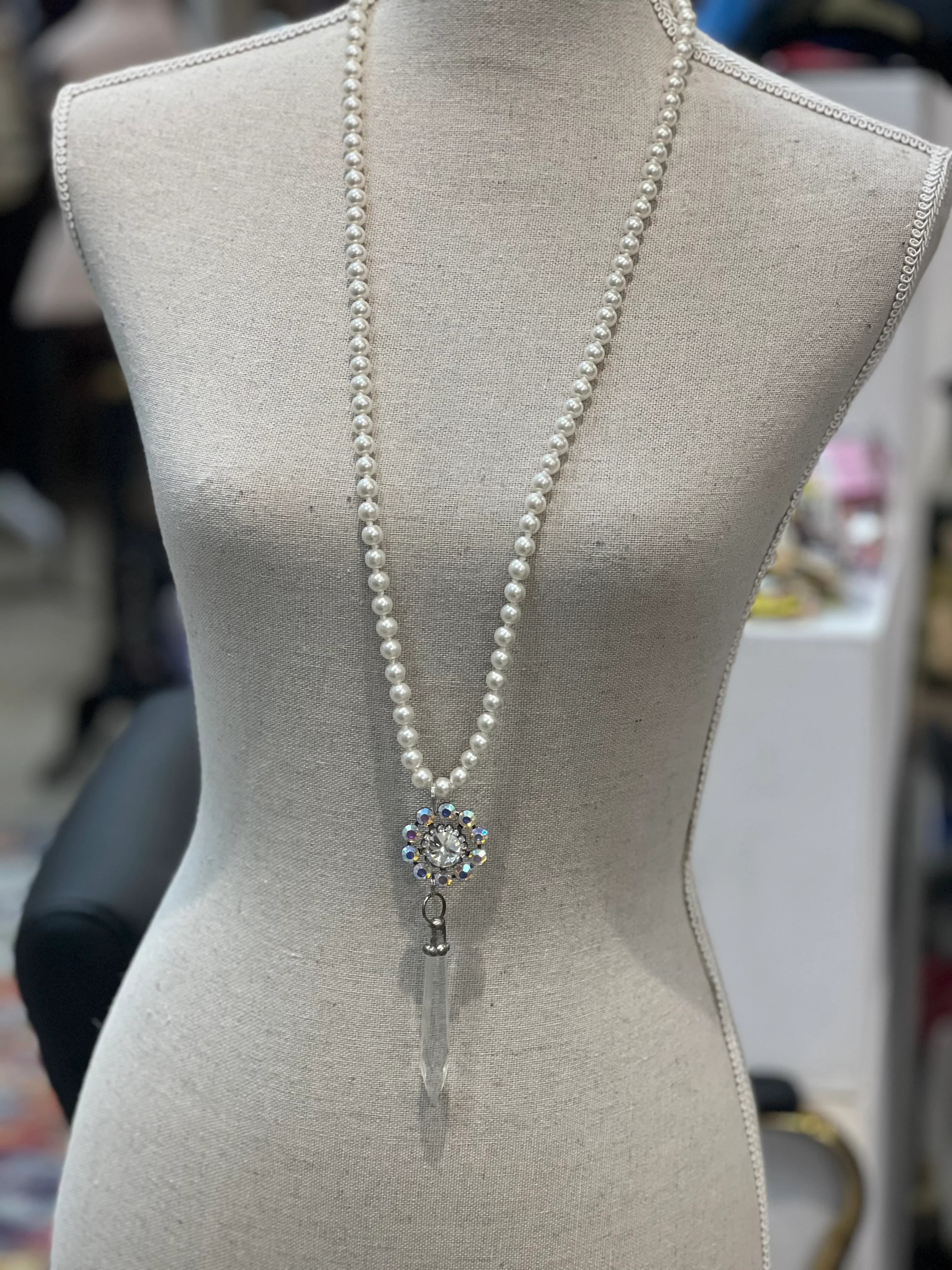 ATG Long Pearl Bling Flower Necklace on Simply Obsessed