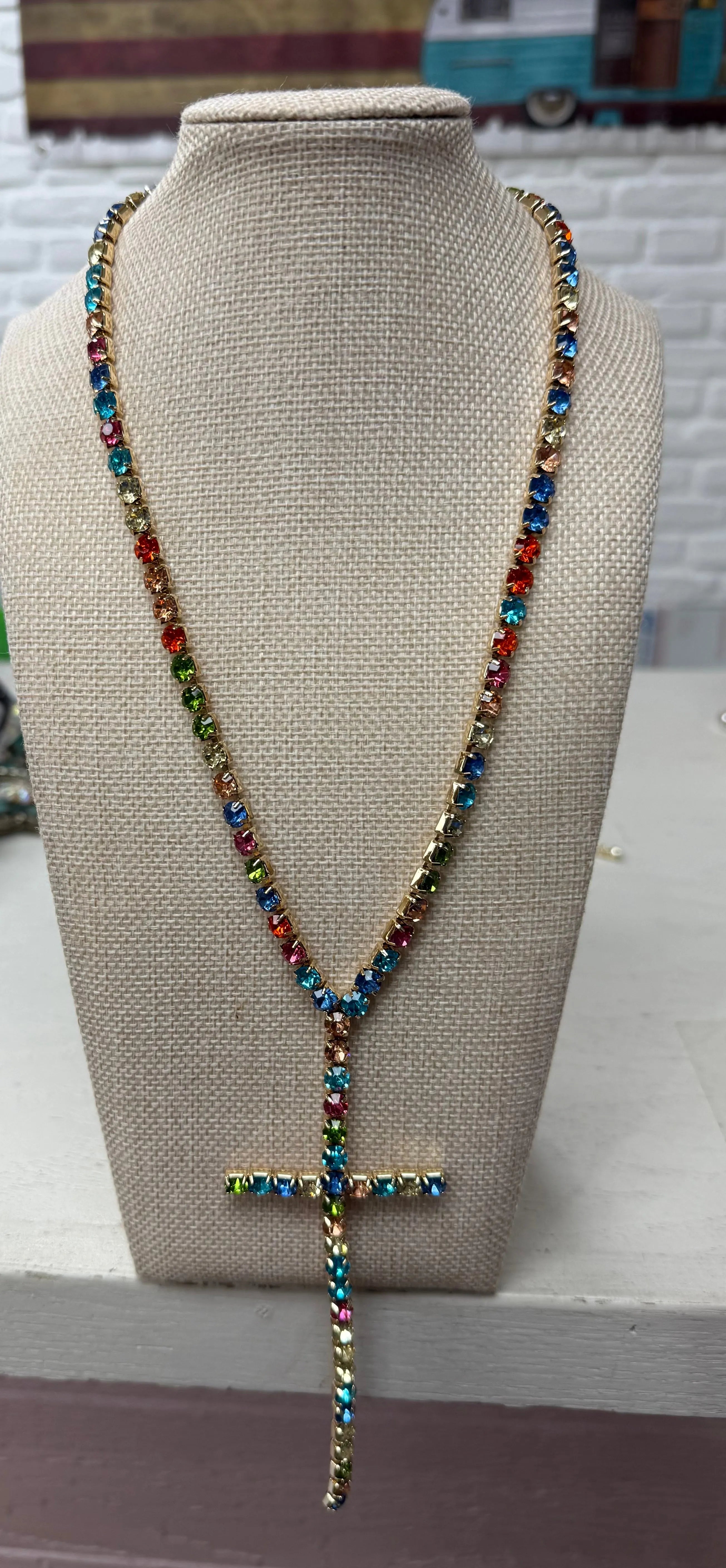 ATG Long Stone Cross Necklace on Simply Obsessed