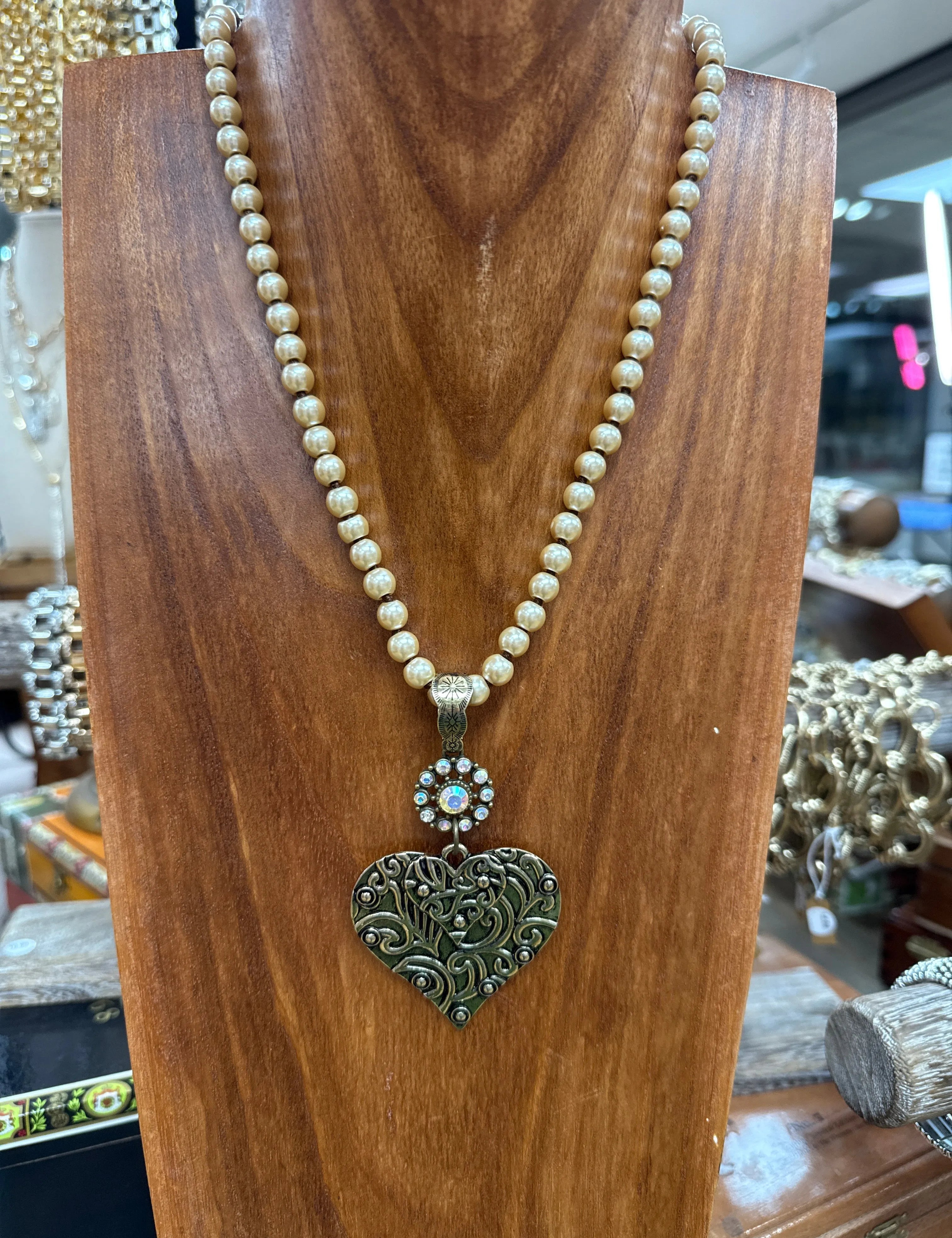 ATG Mini Gold Pearl Heart Charm Necklace on Simply Obsessed