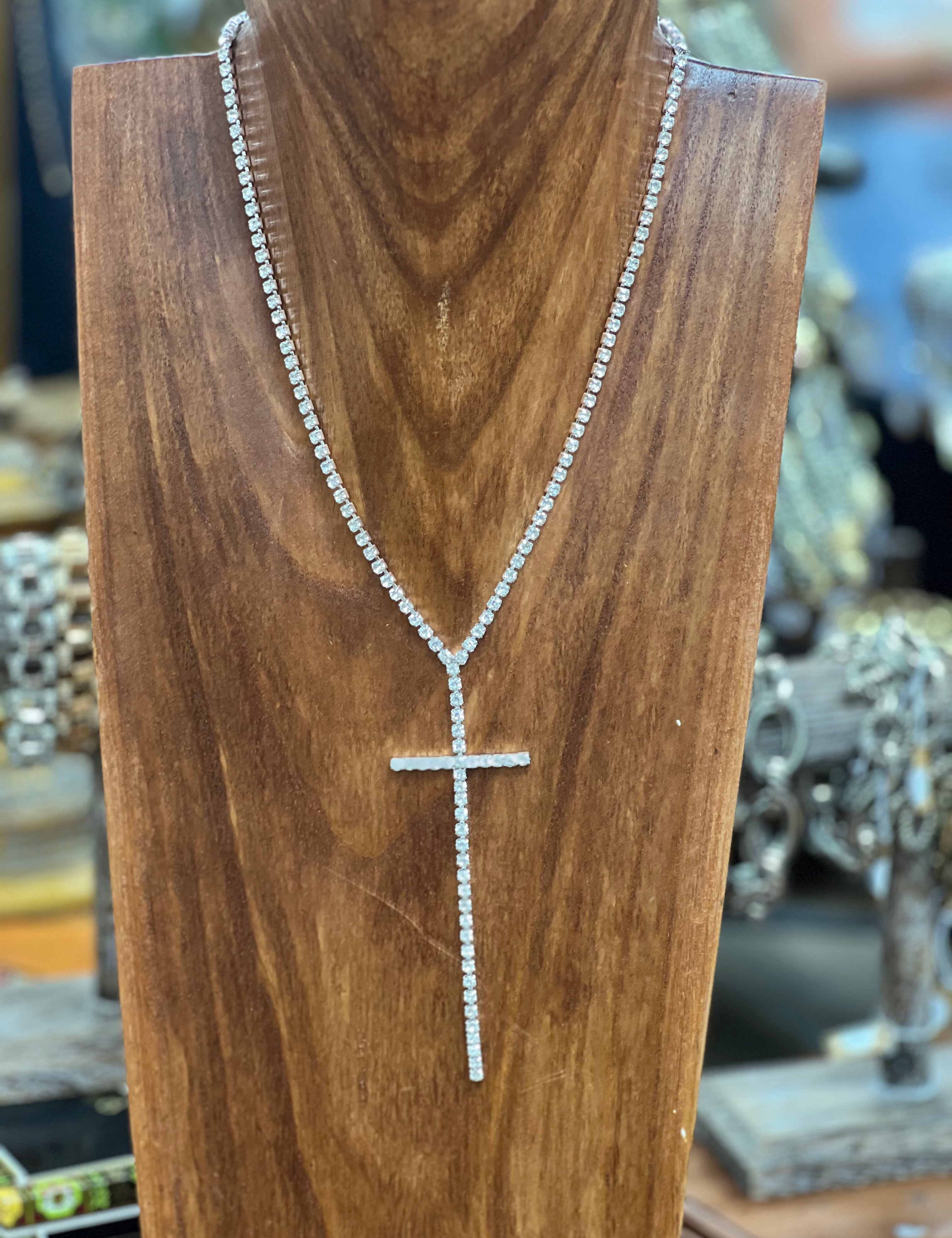 ATG Mini Silver Crystal Cross Necklace on Simply Obsessed